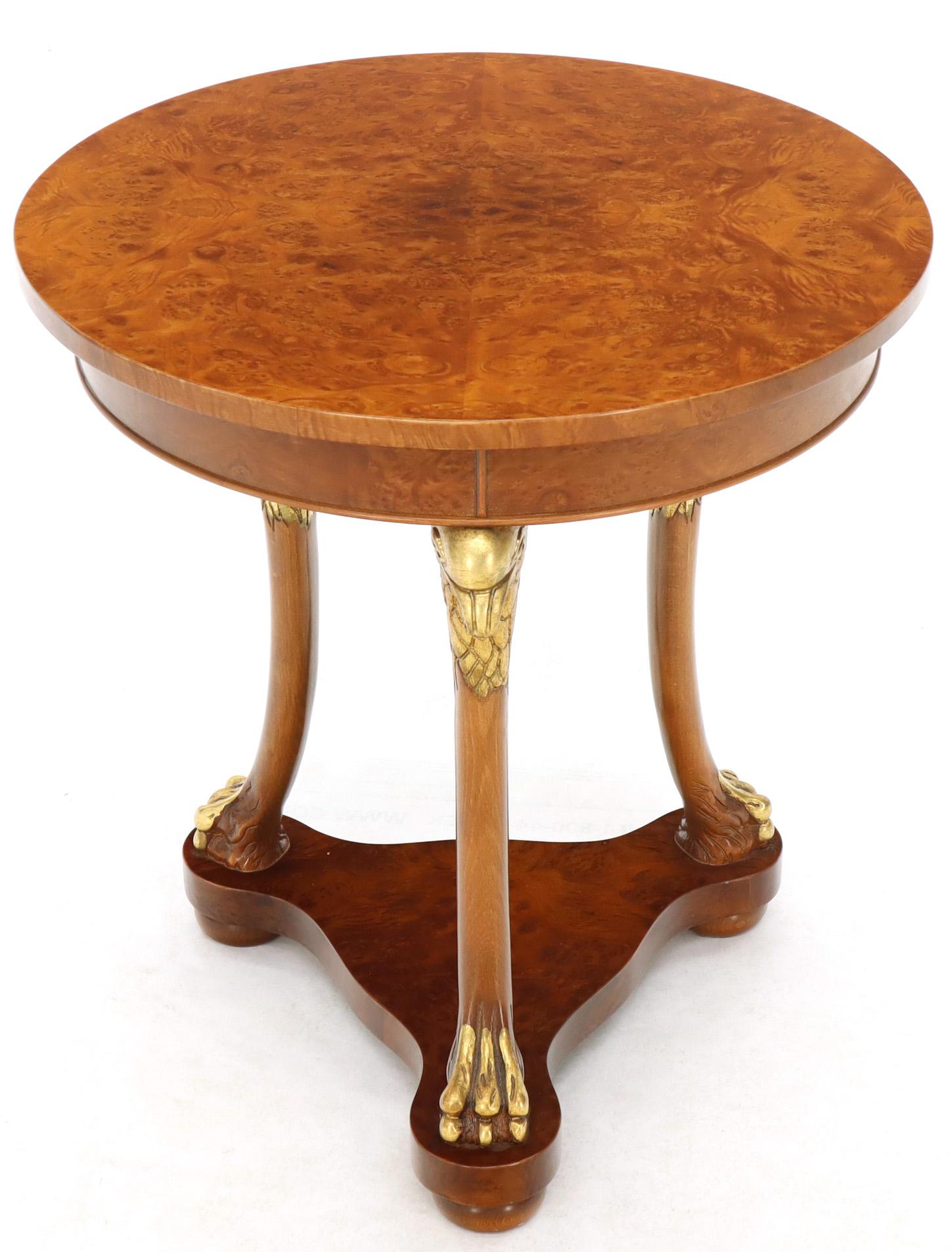 Pair of Round Burl Wood French Empire Gold Gilt Carved Eagles Stands End Tables 2