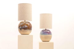 Pair of round ceramic table lamps, 1960s France
