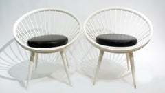Midcentury Circle Lounge Chairs by Yngve Ekström, Leather & Beechwood