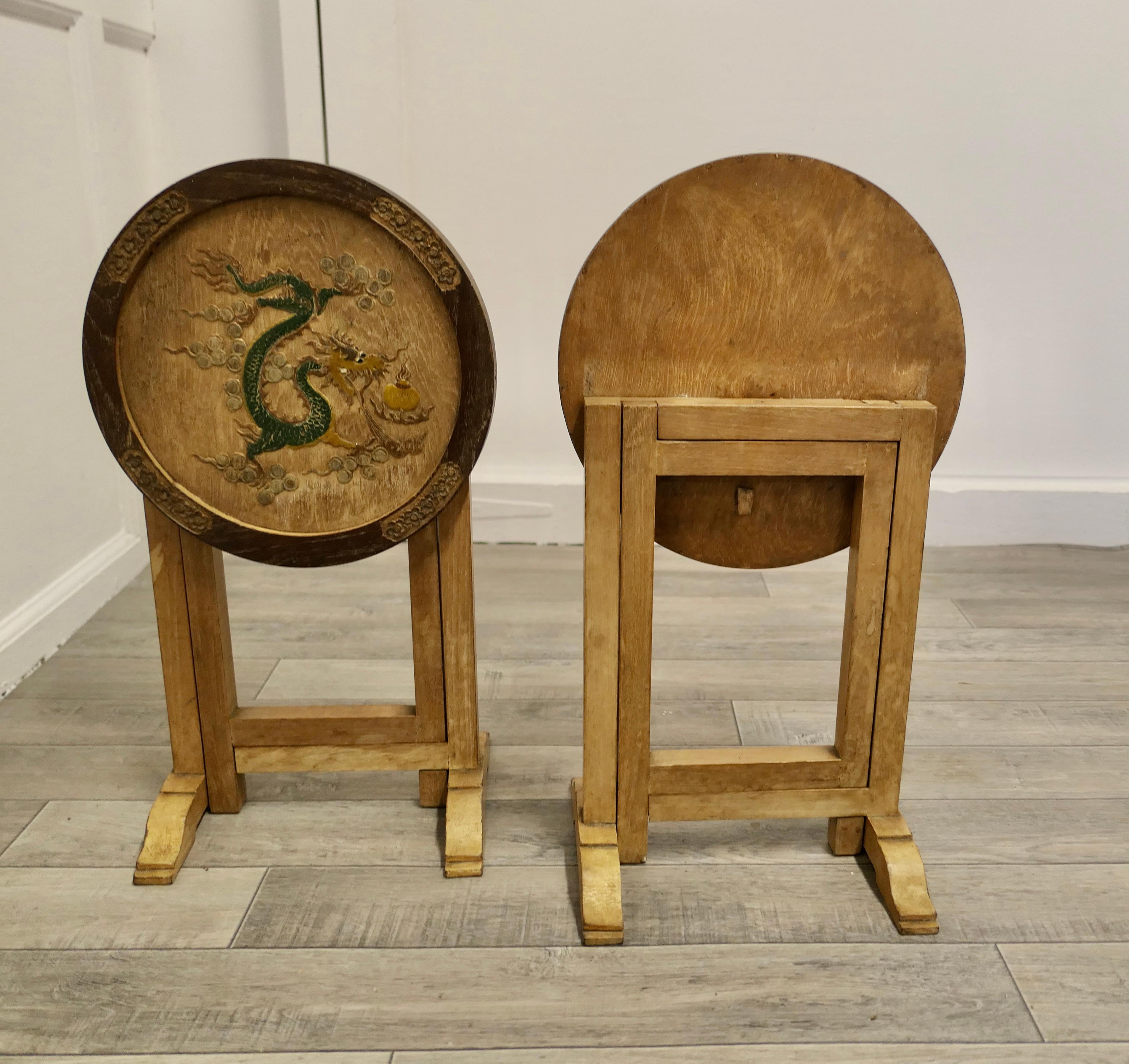 Pair of Round Chinoiserie Folding Side Tables In Good Condition For Sale In Chillerton, Isle of Wight