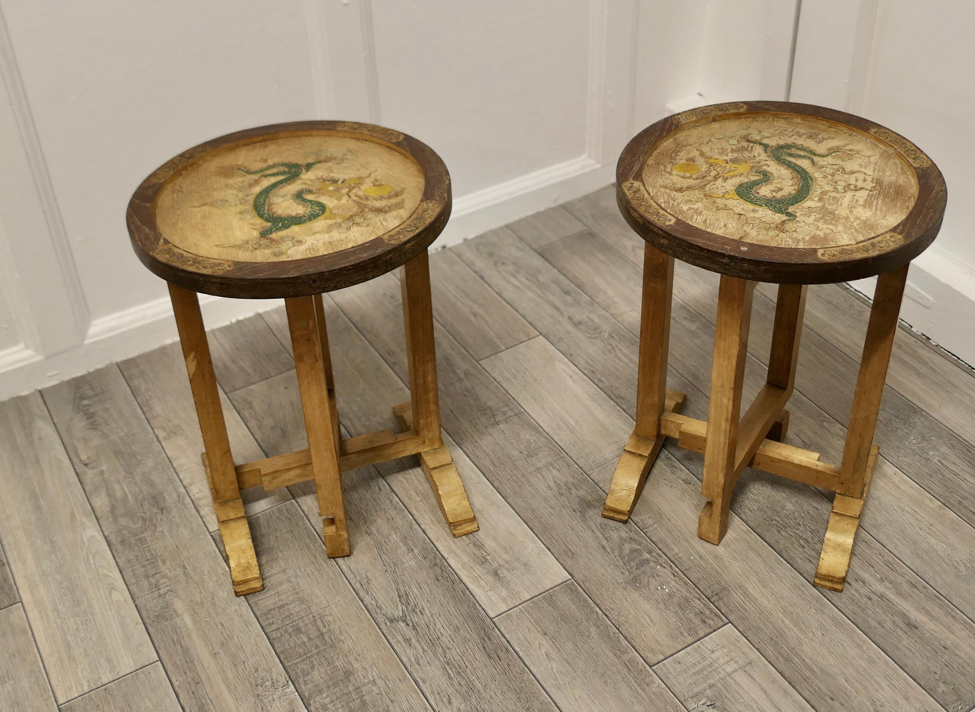 20th Century Pair of Round Chinoiserie Folding Side Tables For Sale