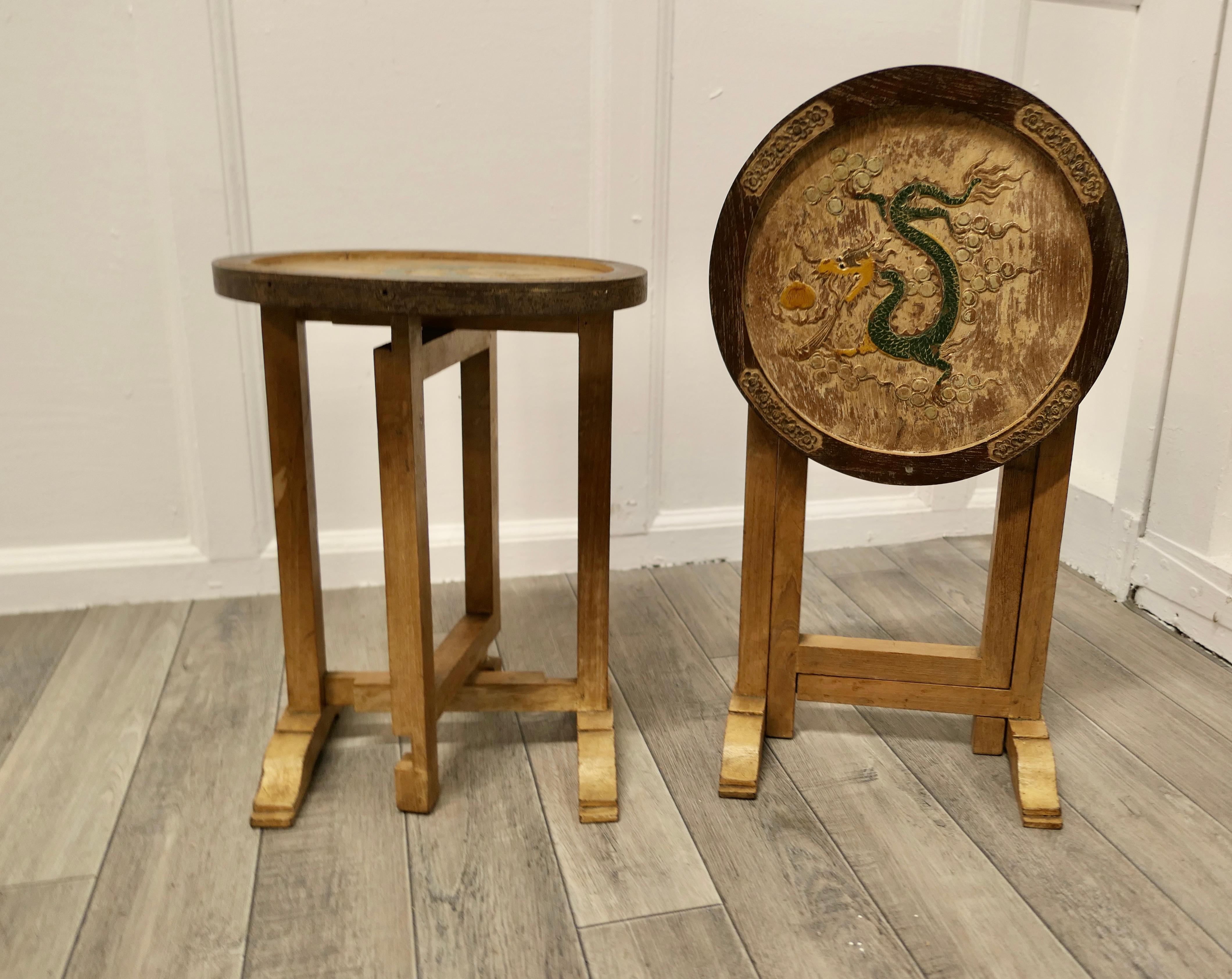 Pair of Round Chinoiserie Folding Side Tables For Sale 2