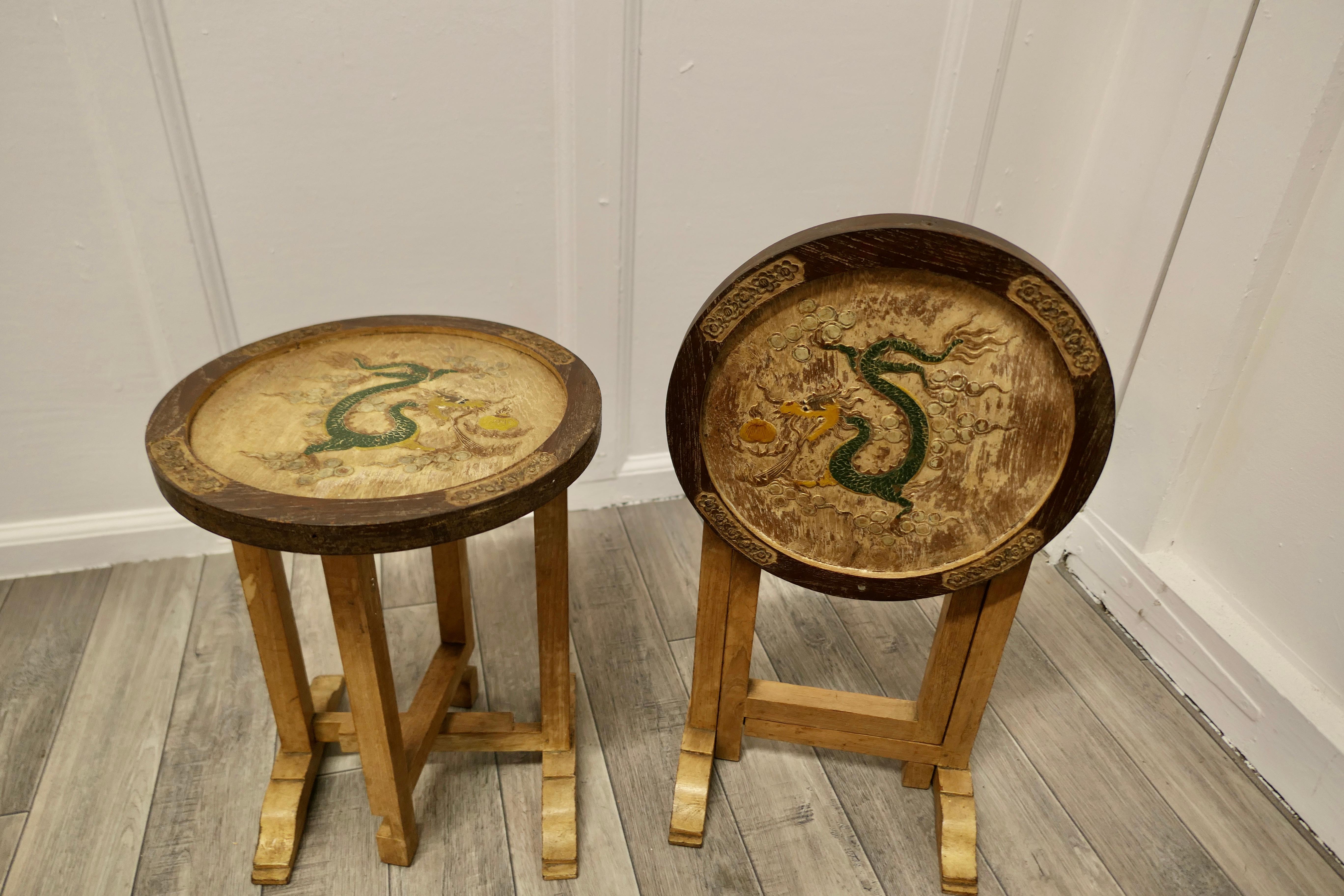 Pair of Round Chinoiserie Folding Side Tables For Sale 3