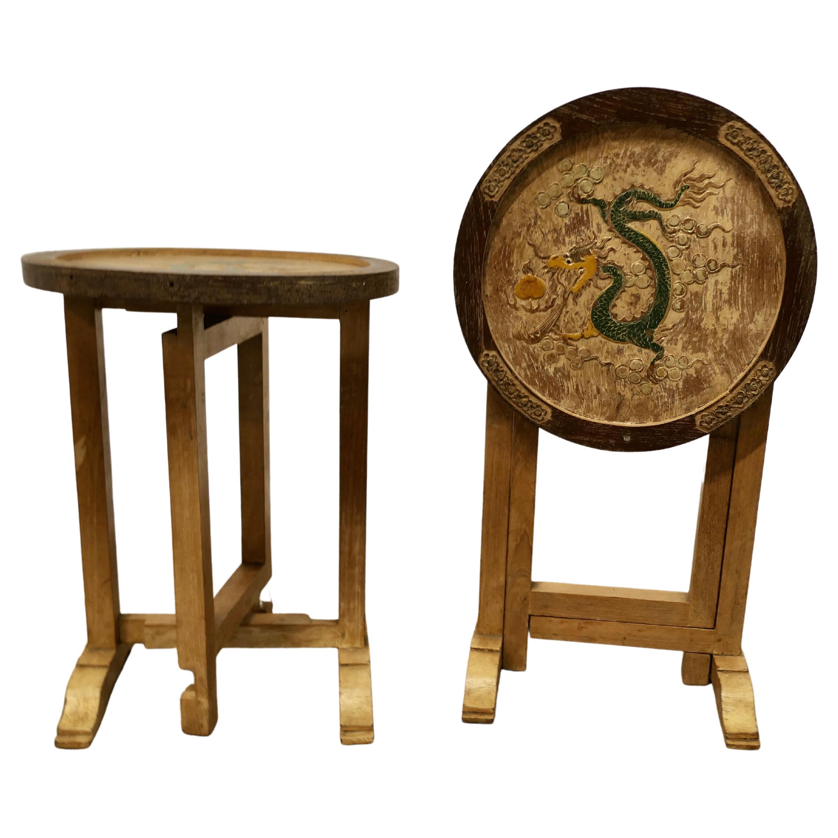 Pair of Round Chinoiserie Folding Side Tables For Sale