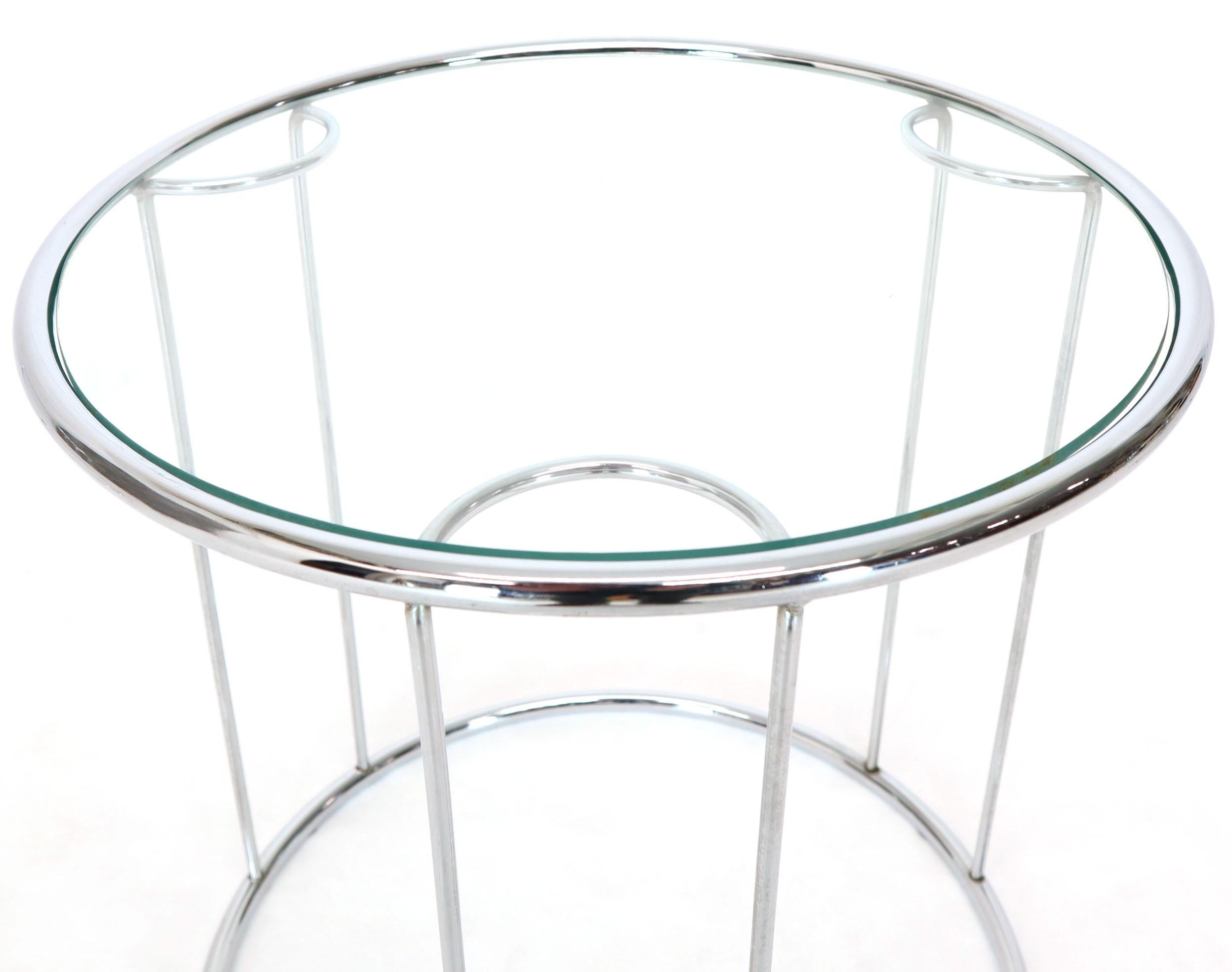 Pair of Round Chrome and Glass Nesting Side End Table 6 Pieces Set For Sale 4