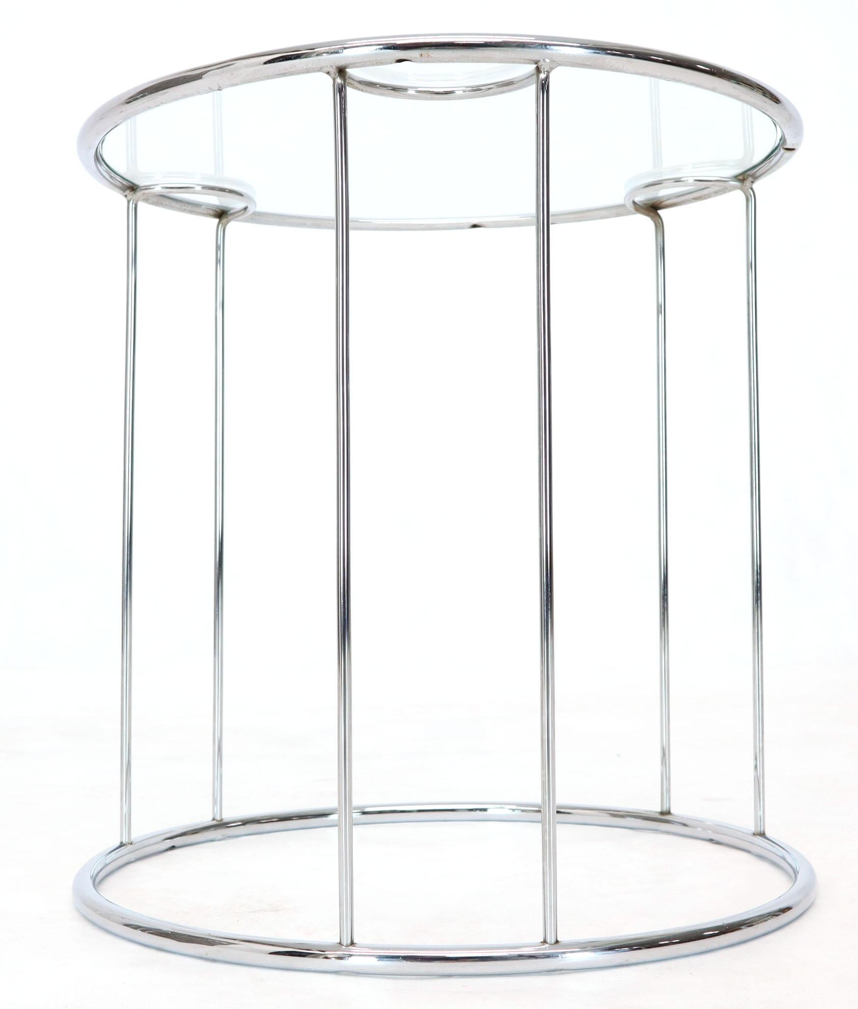 Pair of Round Chrome and Glass Nesting Side End Table 6 Pieces Set For Sale 5