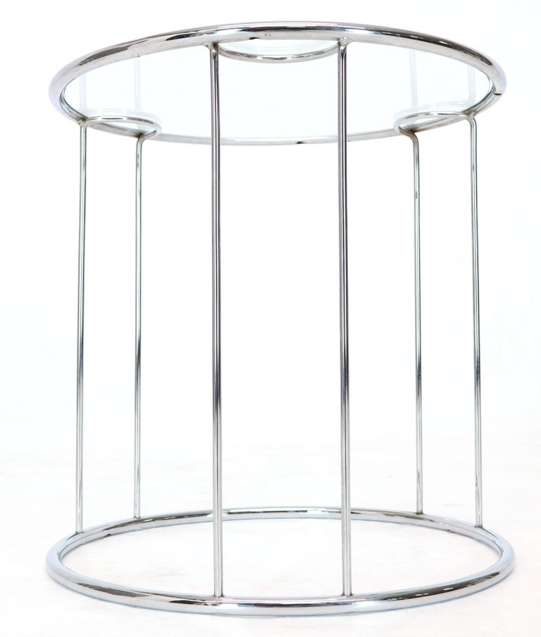 Pair of Round Chrome and Glass Nesting Side End Table 6 Pieces Set For