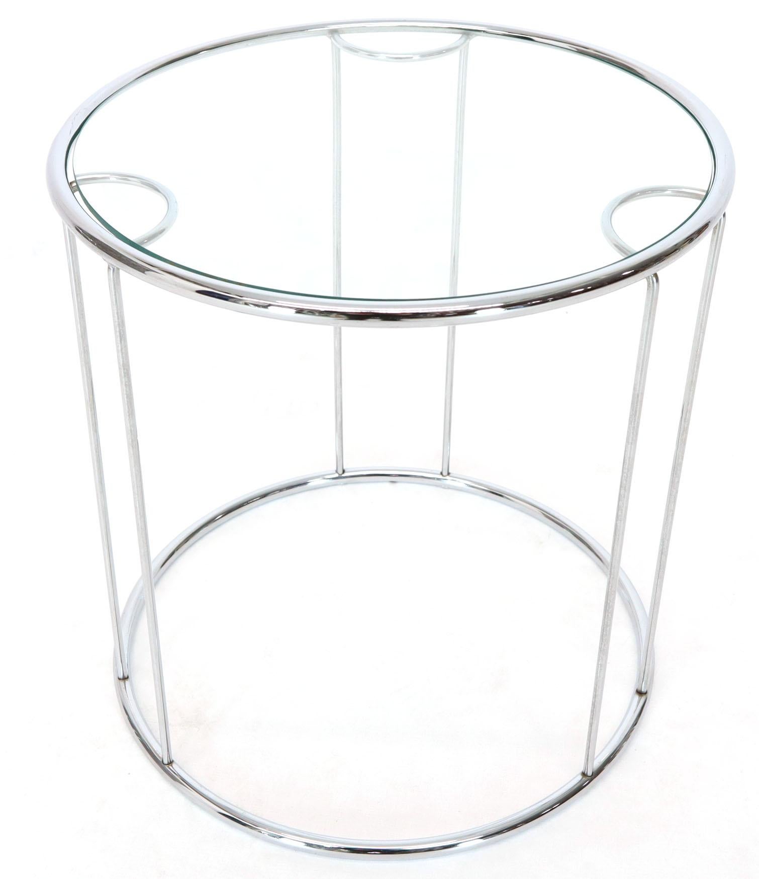 Pair of Round Chrome and Glass Nesting Side End Table 6 Pieces Set For Sale 2