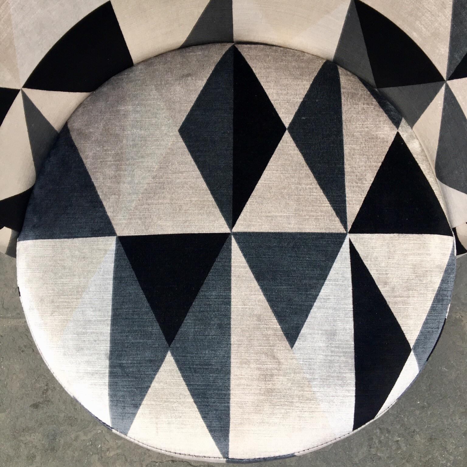 Pair of Round Club Chairs with Kirkby Velvet Geometric Design, 1940s 4
