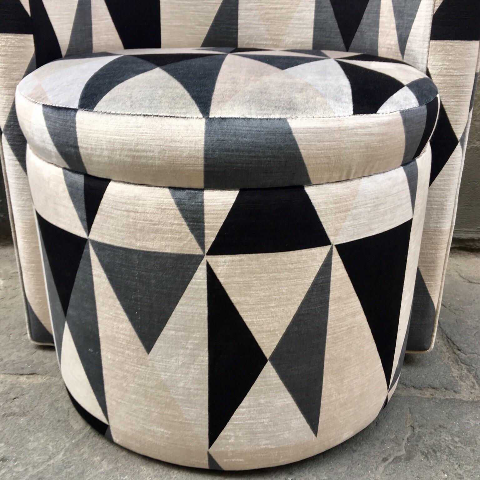 Pair of Round Club Chairs with Kirkby Velvet Geometric Design, 1940s 1