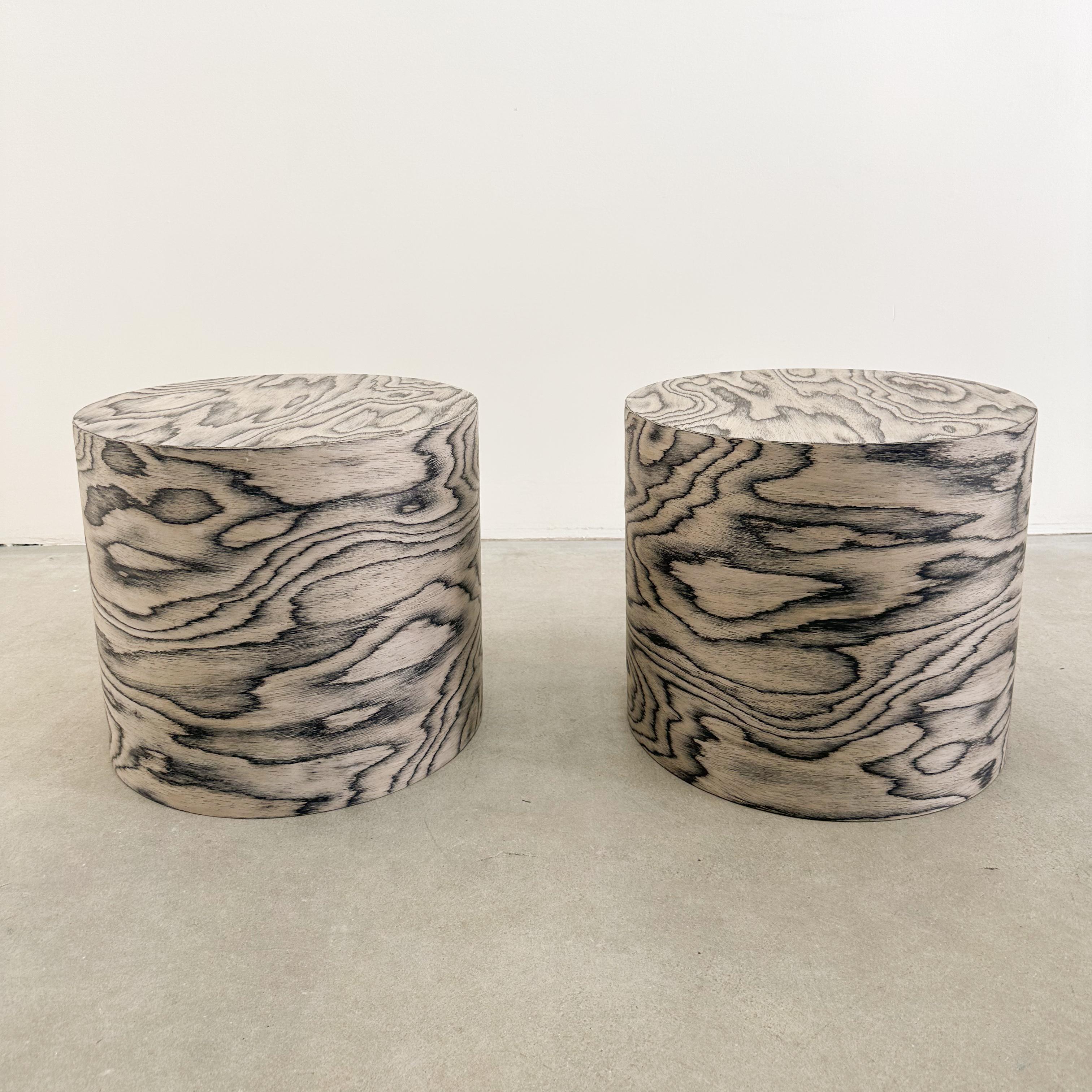 American Pair of Round Cocktail Table Ettore Sottsass Veneer Side Table Postmodern