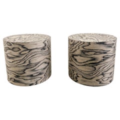Pair of Round Cocktail Table Ettore Sottsass Veneer Side Table Postmodern