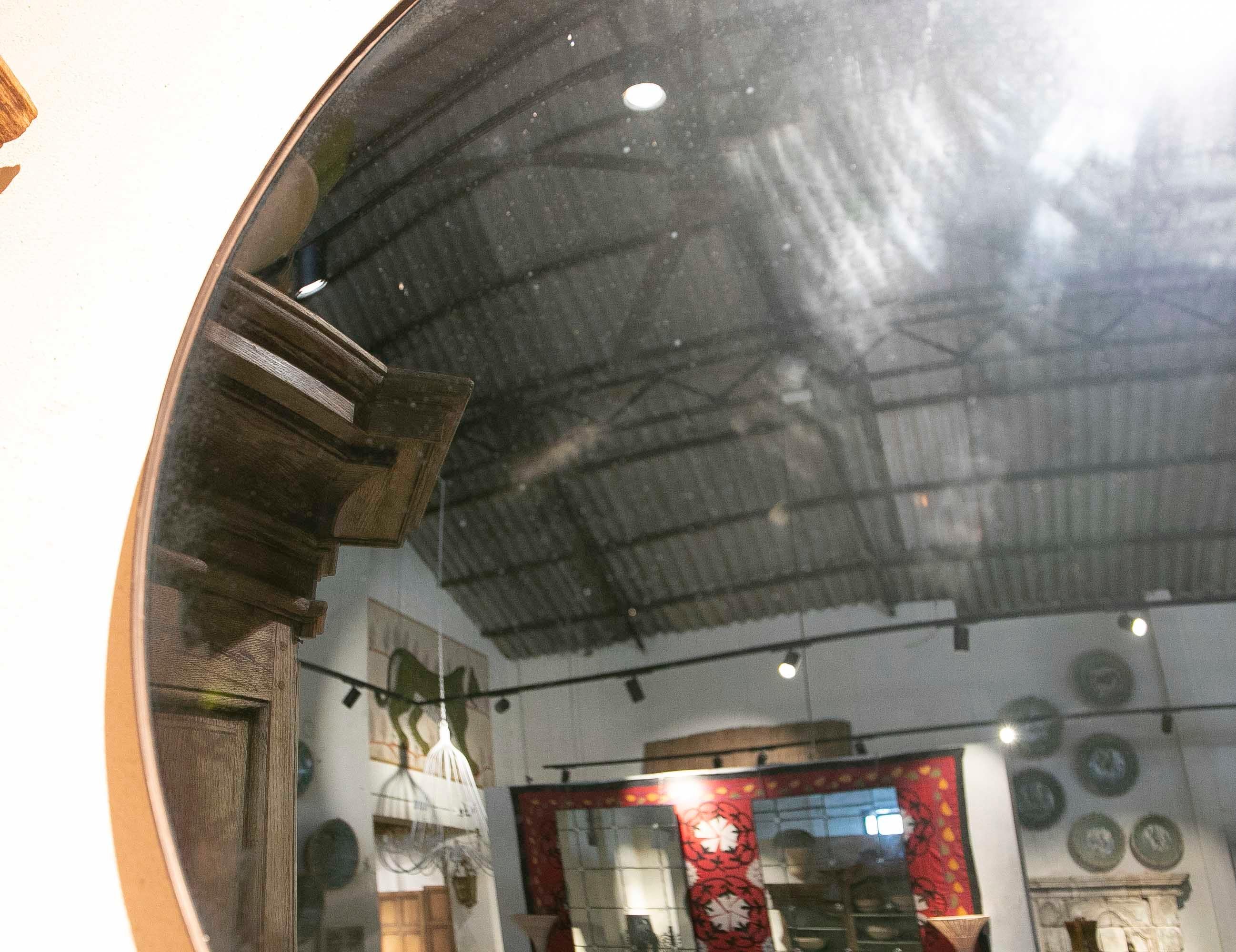 Paar runde konvexe Spiegel in Blauton mit Eisenrahmen im Angebot 8