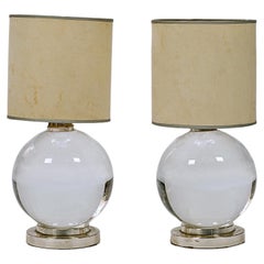 Pair of Round Crystal Lamps by Jacques Adnet