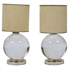 Paire de lampes rondes en cristal de Jacques Adnet