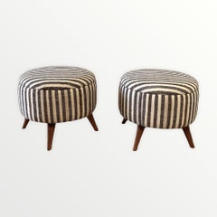 Pair of Round Custom Vintage Turkish Rug Ottomans for Aimee