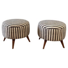 Pair of Round Custom Vintage Turkish Rug Ottomans for Aimee