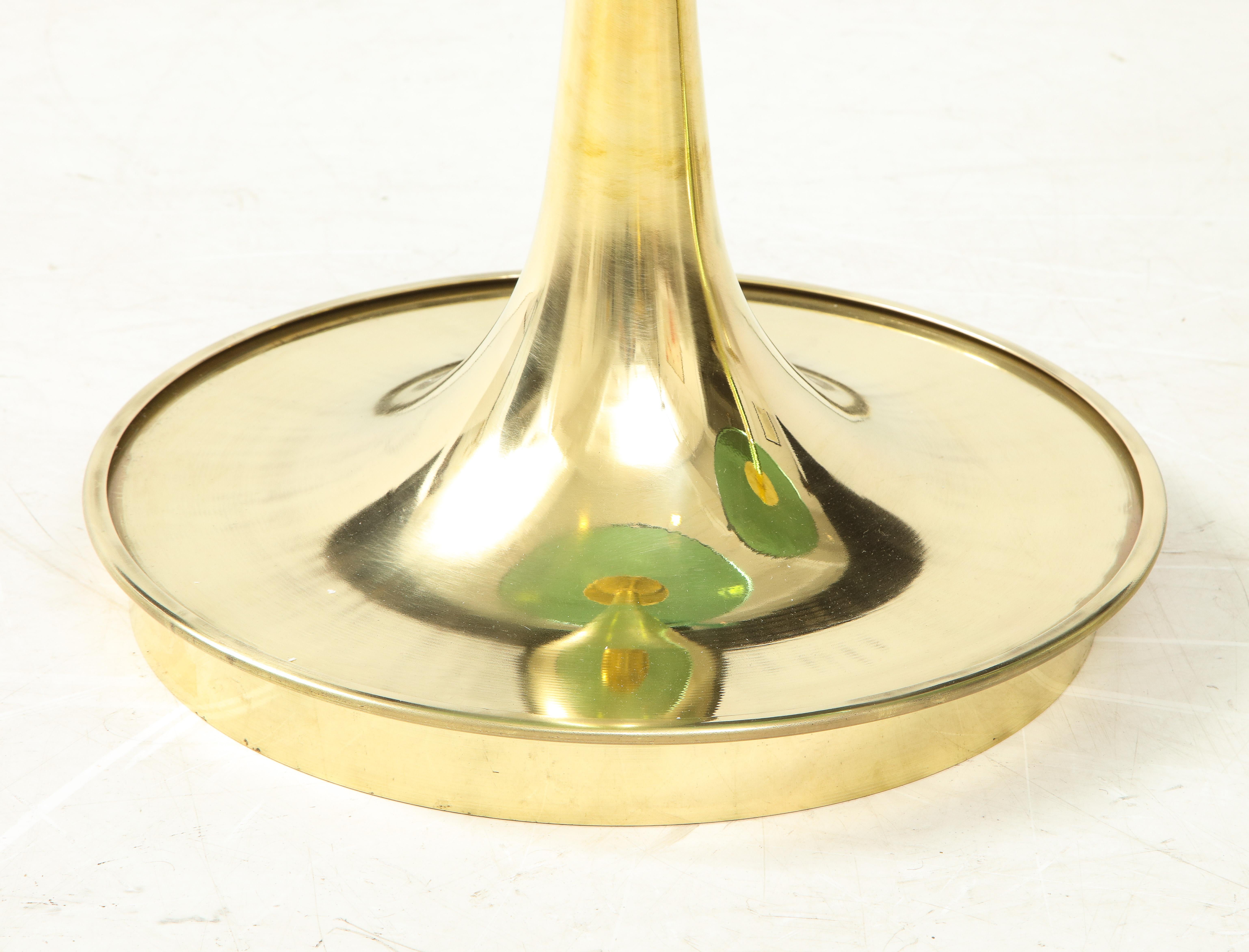 Contemporary Pair of Round Emerald Green Murano Glass and Brass Martini Tables, Italy, 2021