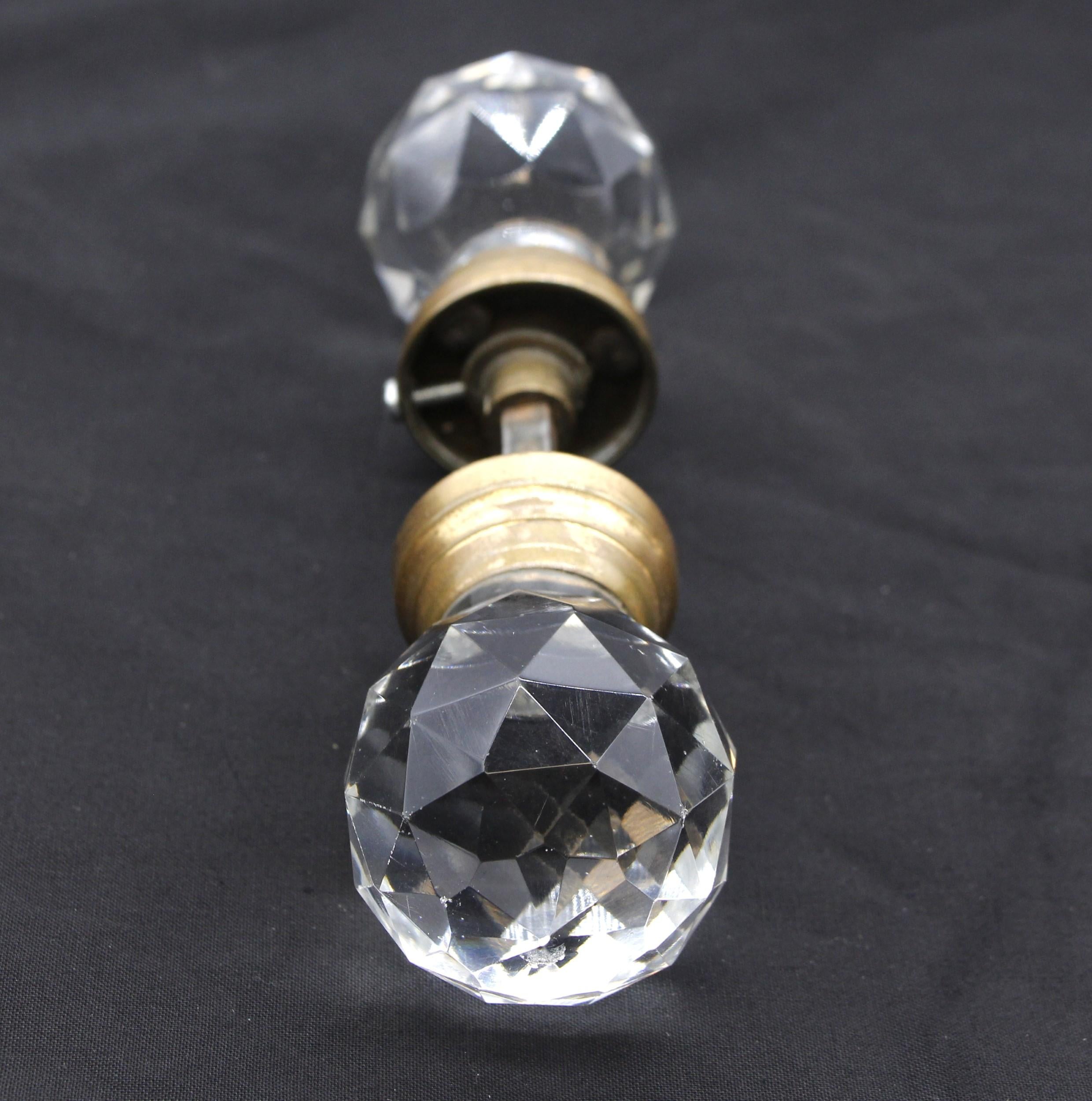 20th Century Pair of Round Faceted Diamond Cut Glass Doorknobs Antique 
