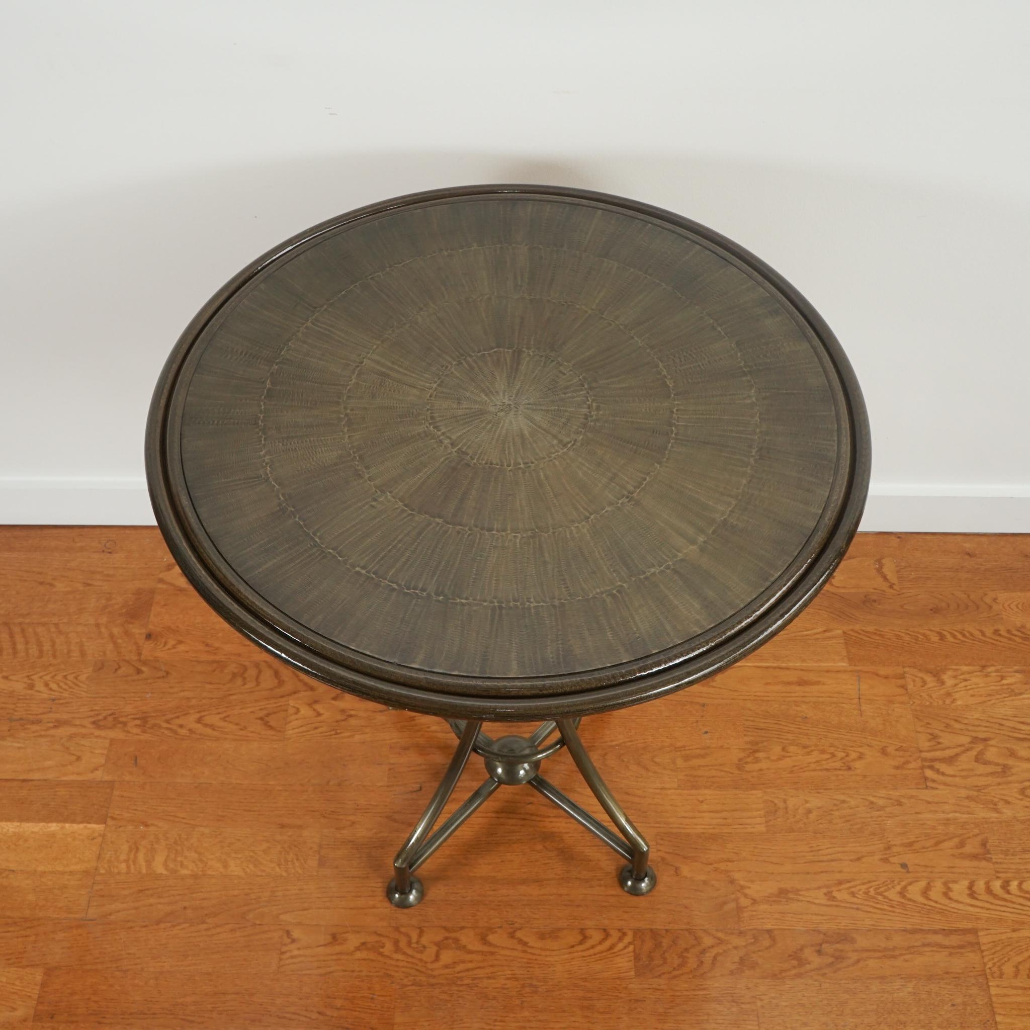 French Pair of Round Faux Iron Accent Tables For Sale