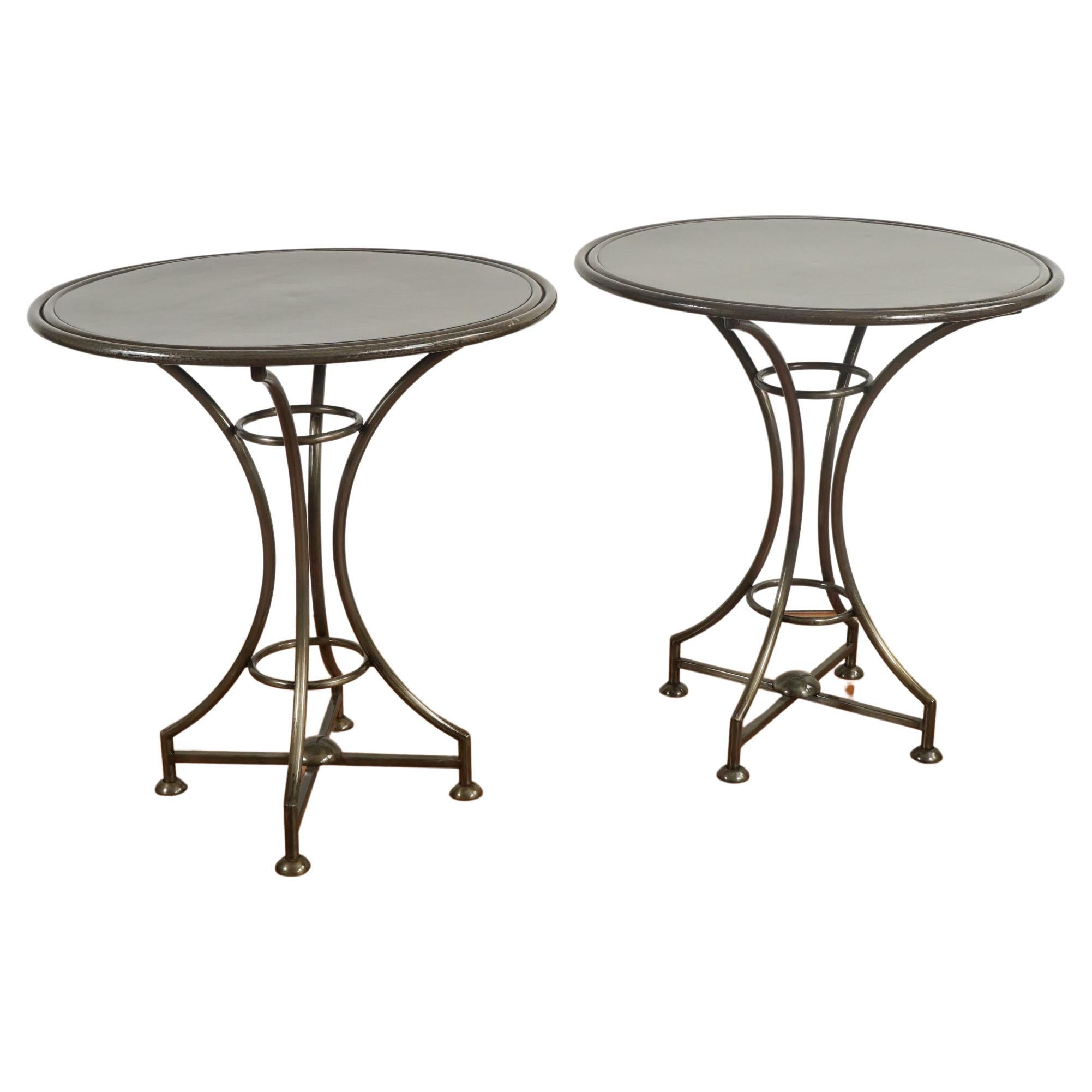 Pair of Round Faux Iron Accent Tables For Sale