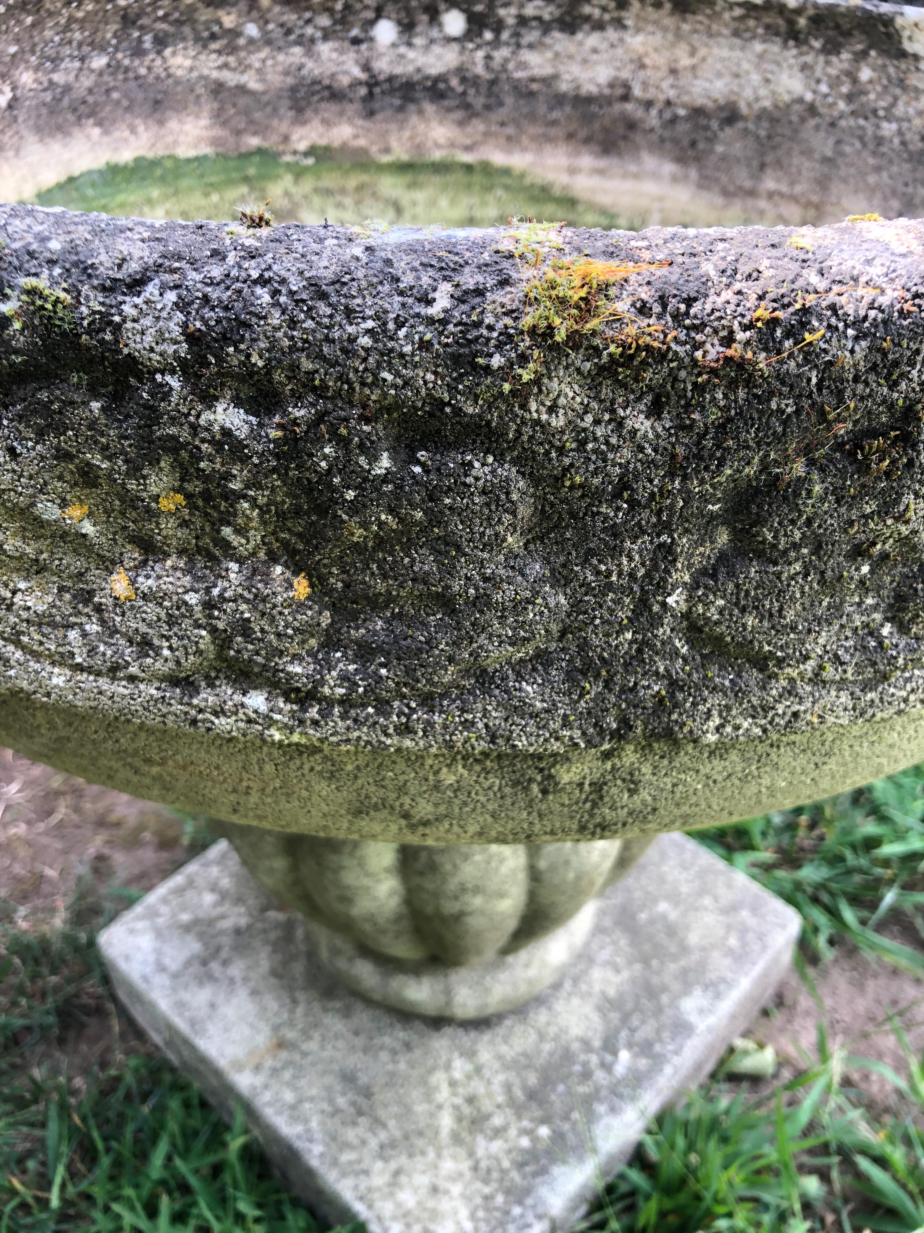 Pair of Round French Cast Stone Planters with Mossy Patina 5