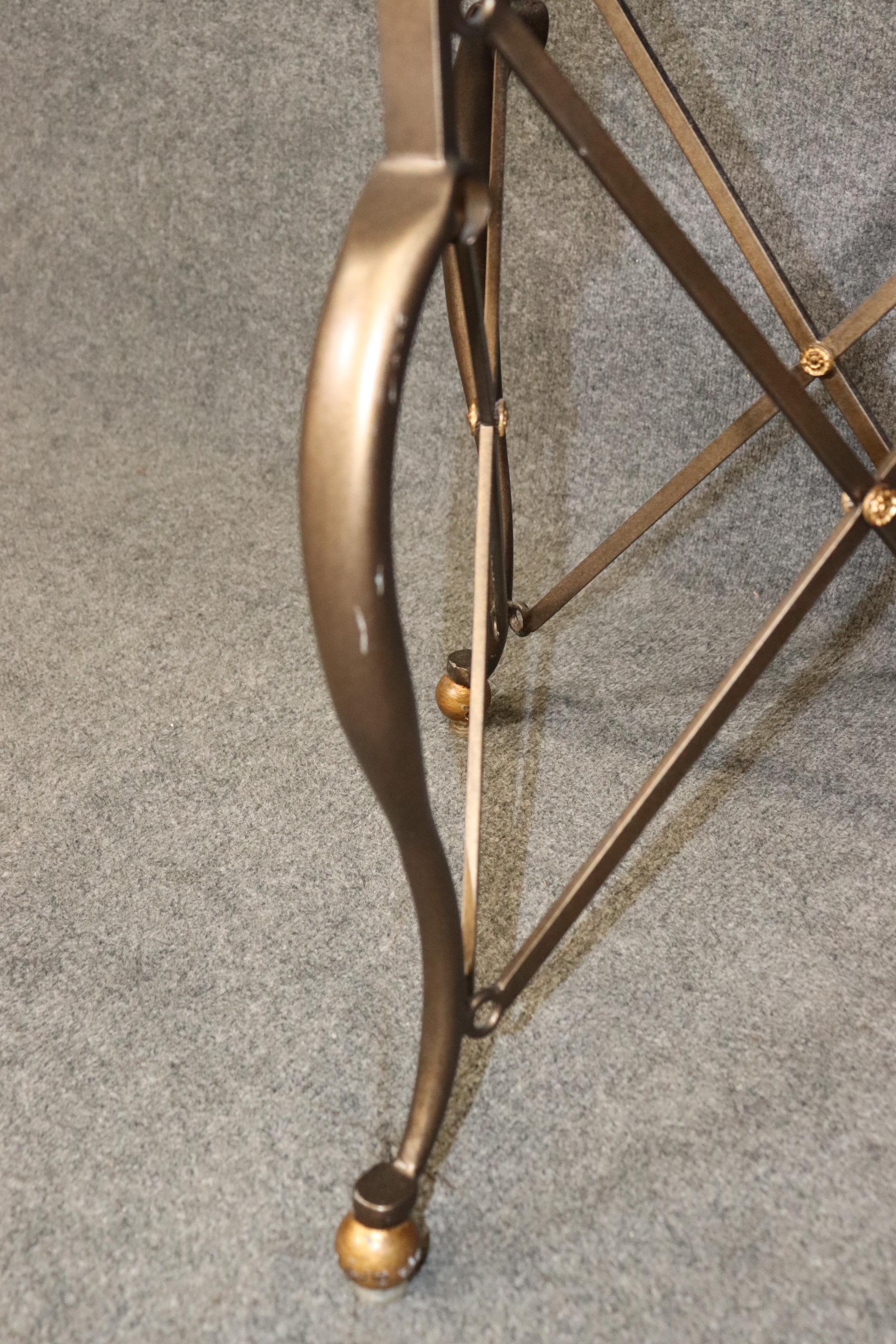 Pair of Round French Directoire Style Bronze Colored Steel Marble Top Gueridons For Sale 4