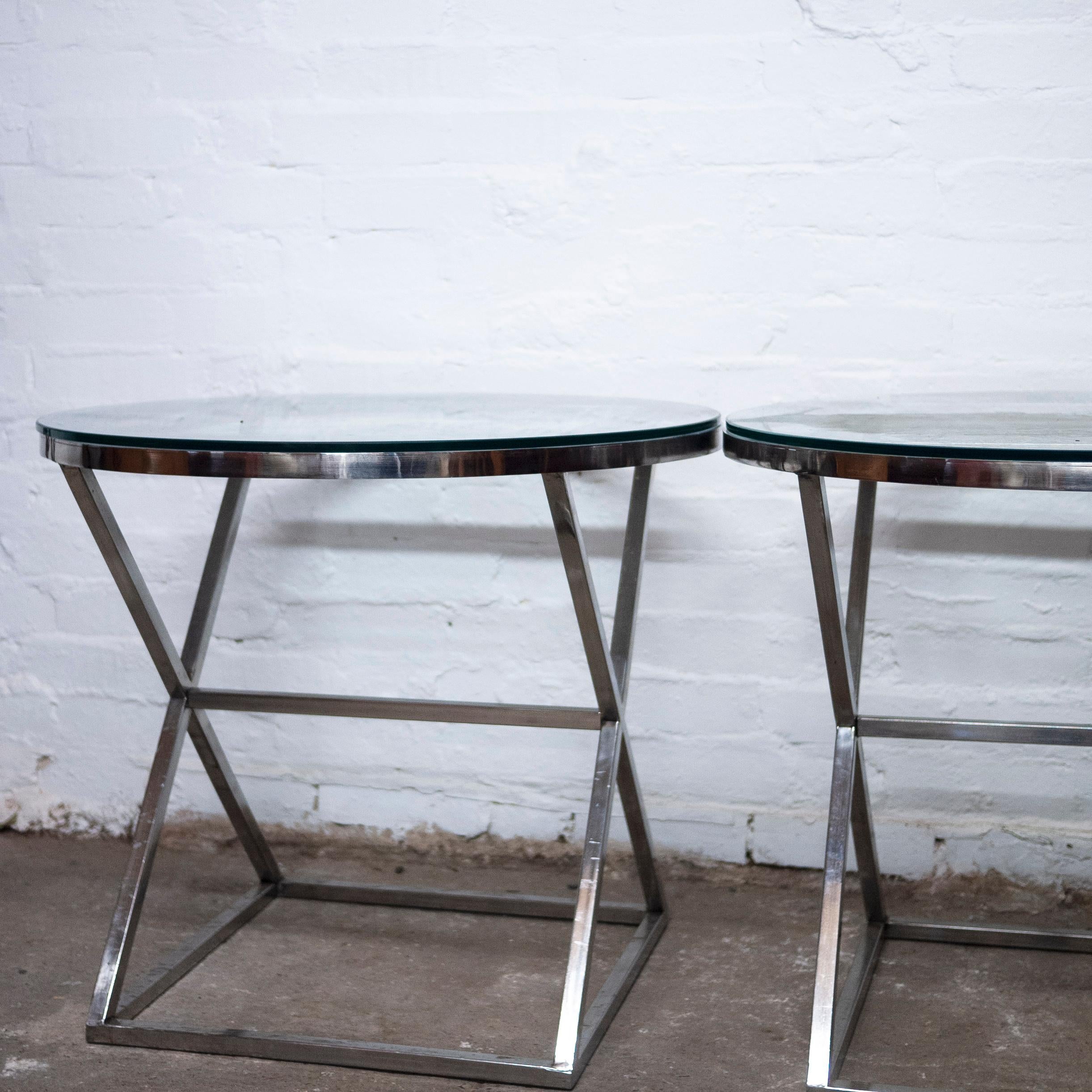 Late 20th Century Pair of Round Glass and Chrome Side Tables by Casa Padrino, 1990s, Set of 2 For Sale