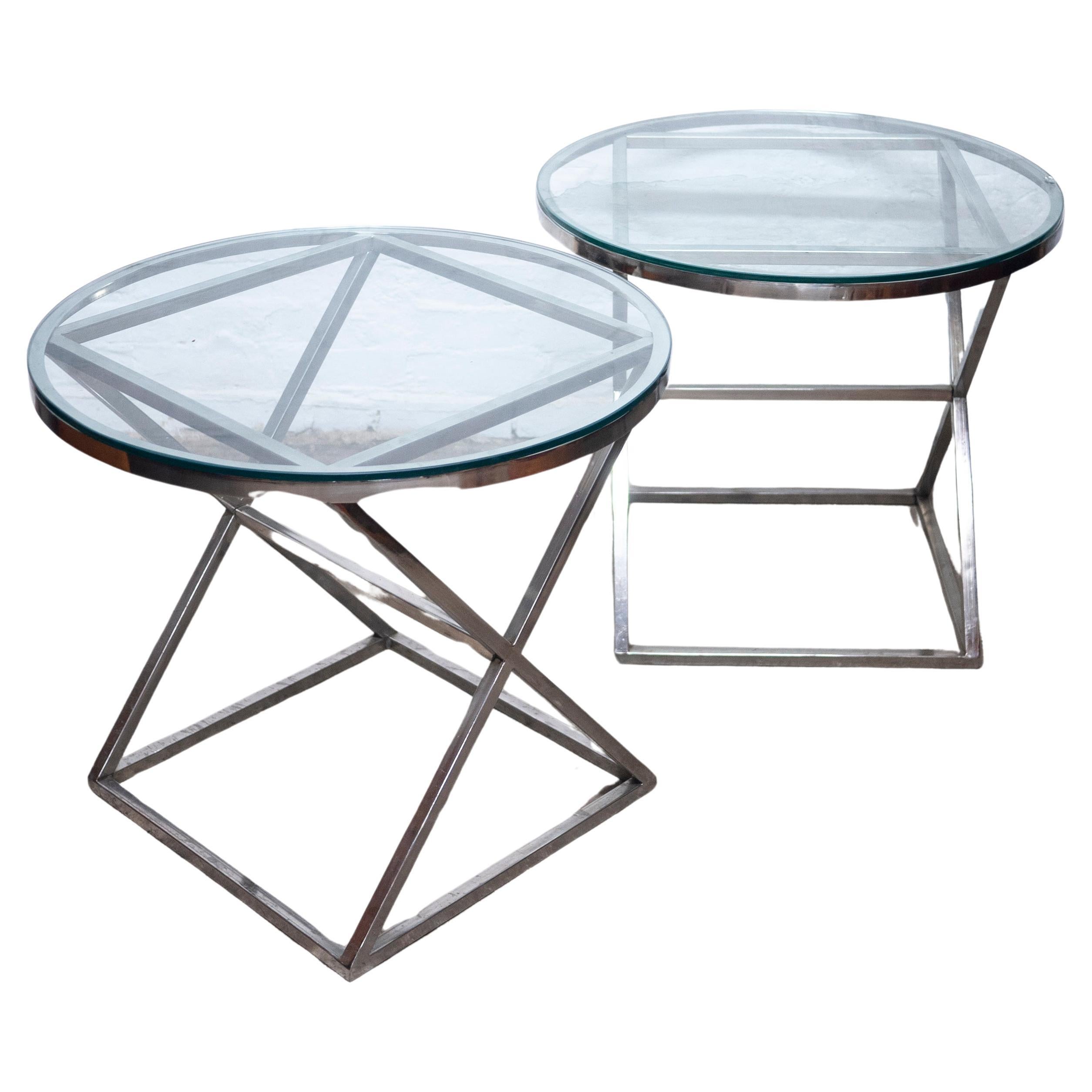 Pair of Round Glass and Chrome Side Tables by Casa Padrino, 1990s, Set of 2 For Sale