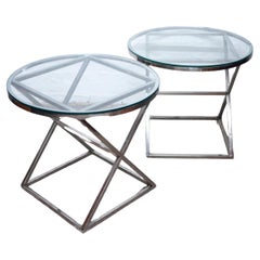 Pareja de mesas auxiliares redondas de cristal y cromo de Casa Padrino, años 90, set de 2