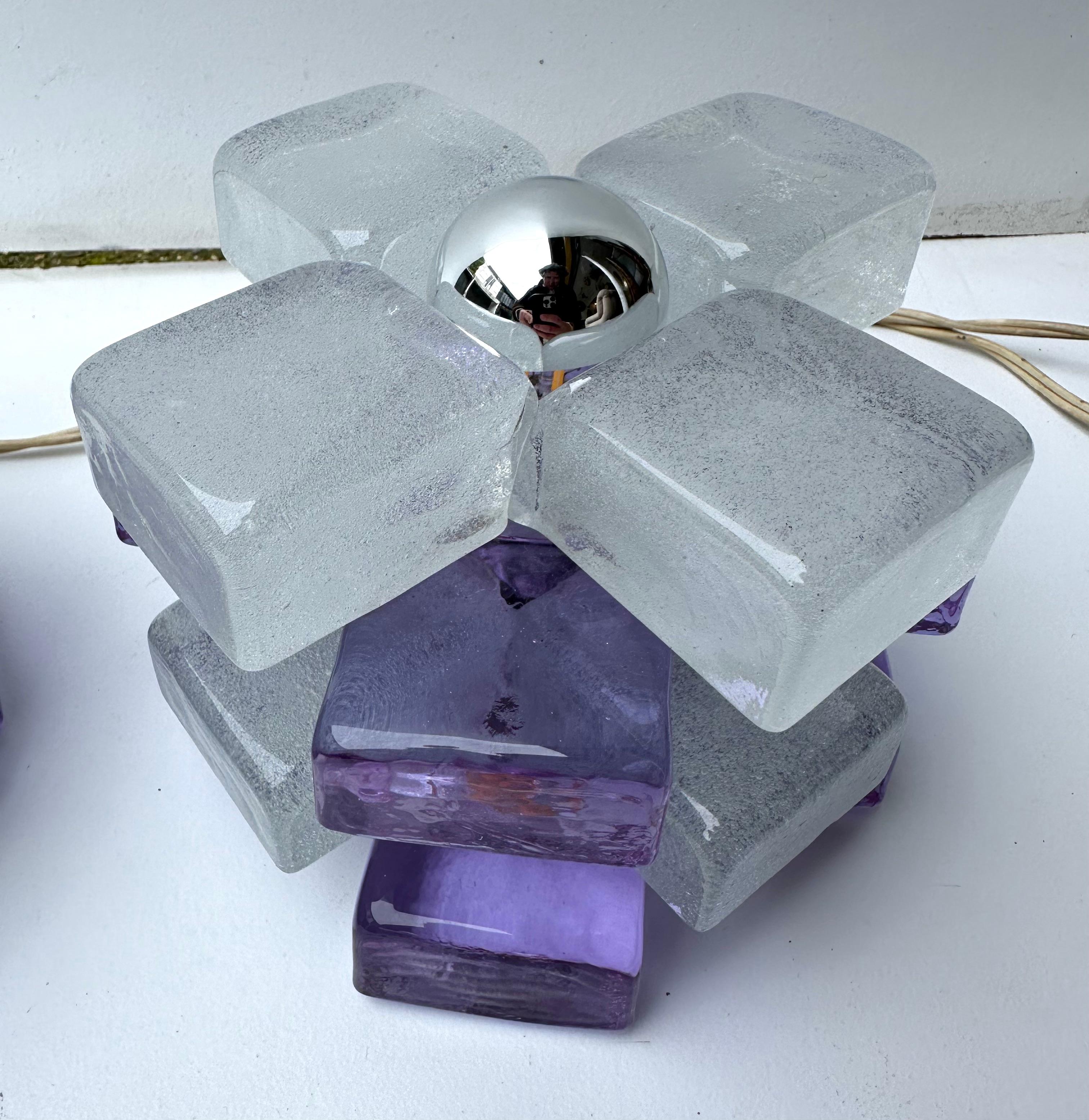 Pareja de lámparas cubo redondas de cristal de Poliarte, Italia, años 70 en venta 2