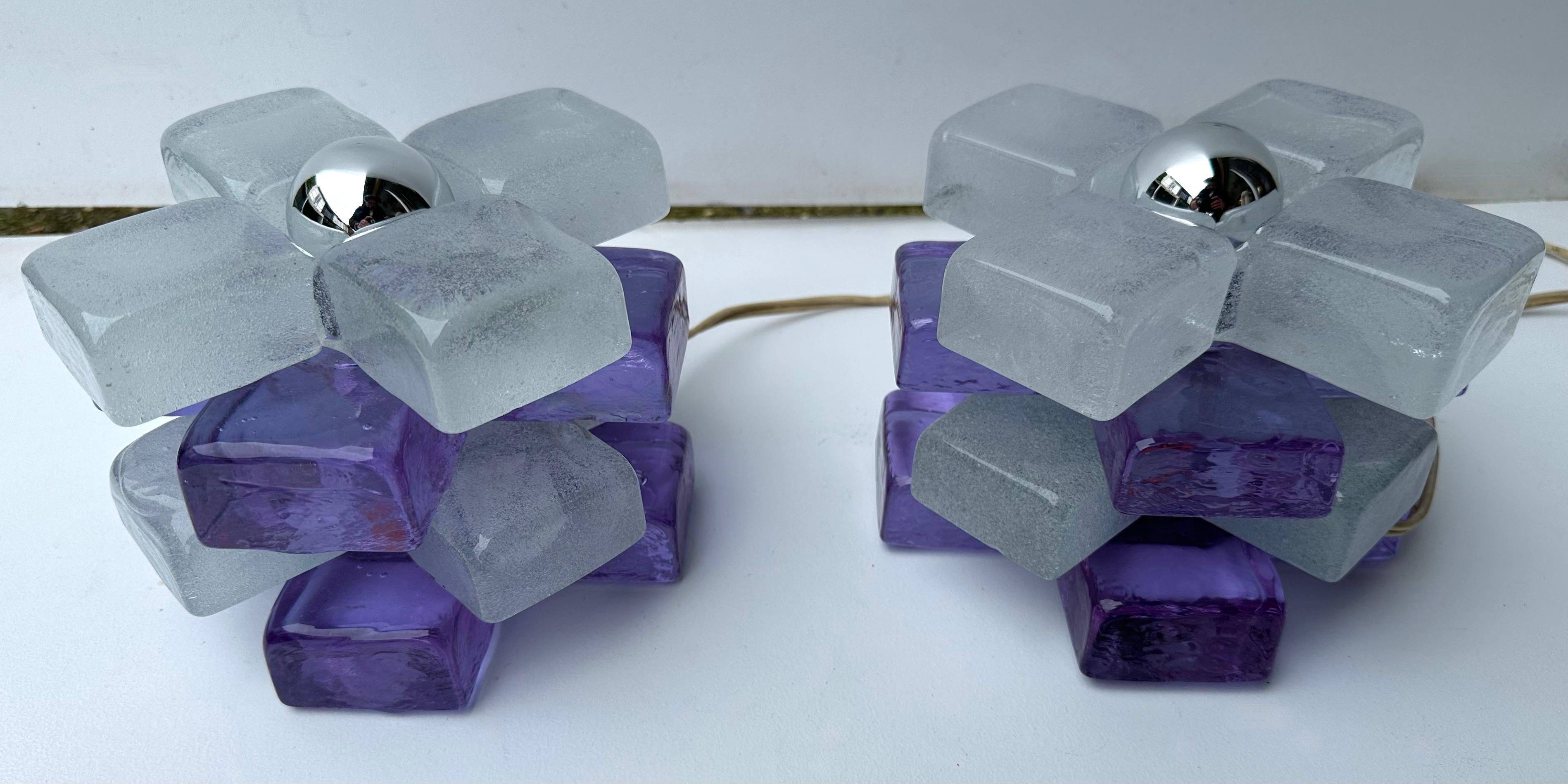 Pareja de lámparas cubo redondas de cristal de Poliarte, Italia, años 70 en venta 3