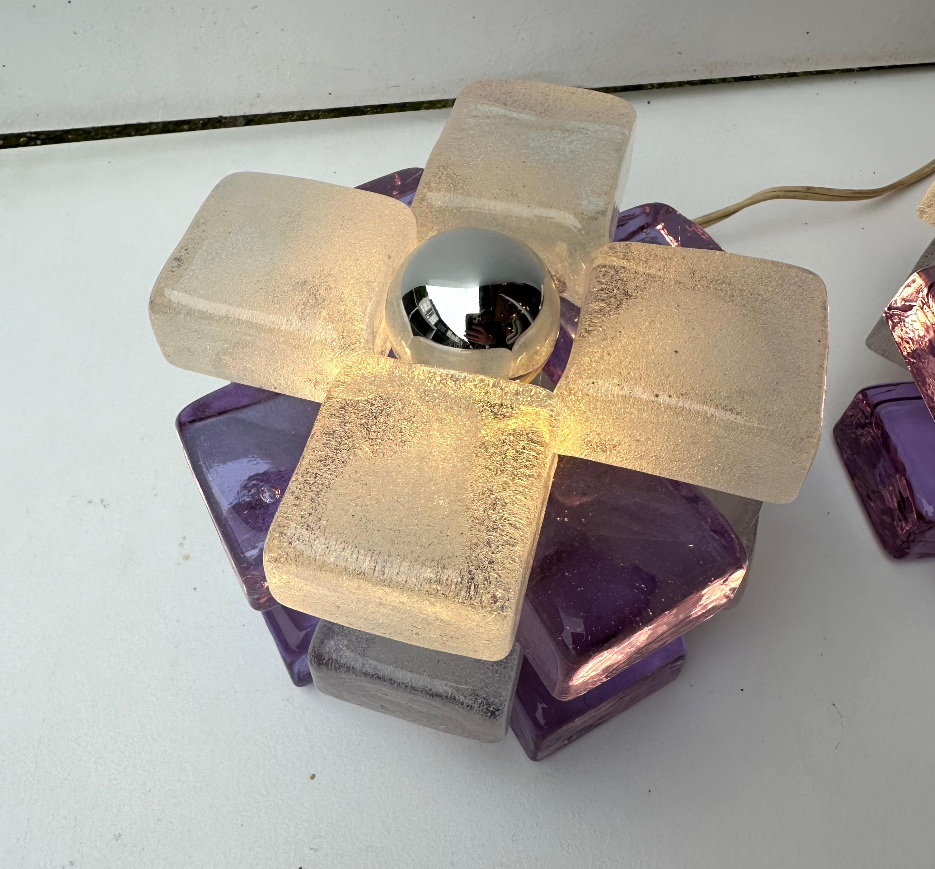 Pareja de lámparas cubo redondas de cristal de Poliarte, Italia, años 70 en venta 4