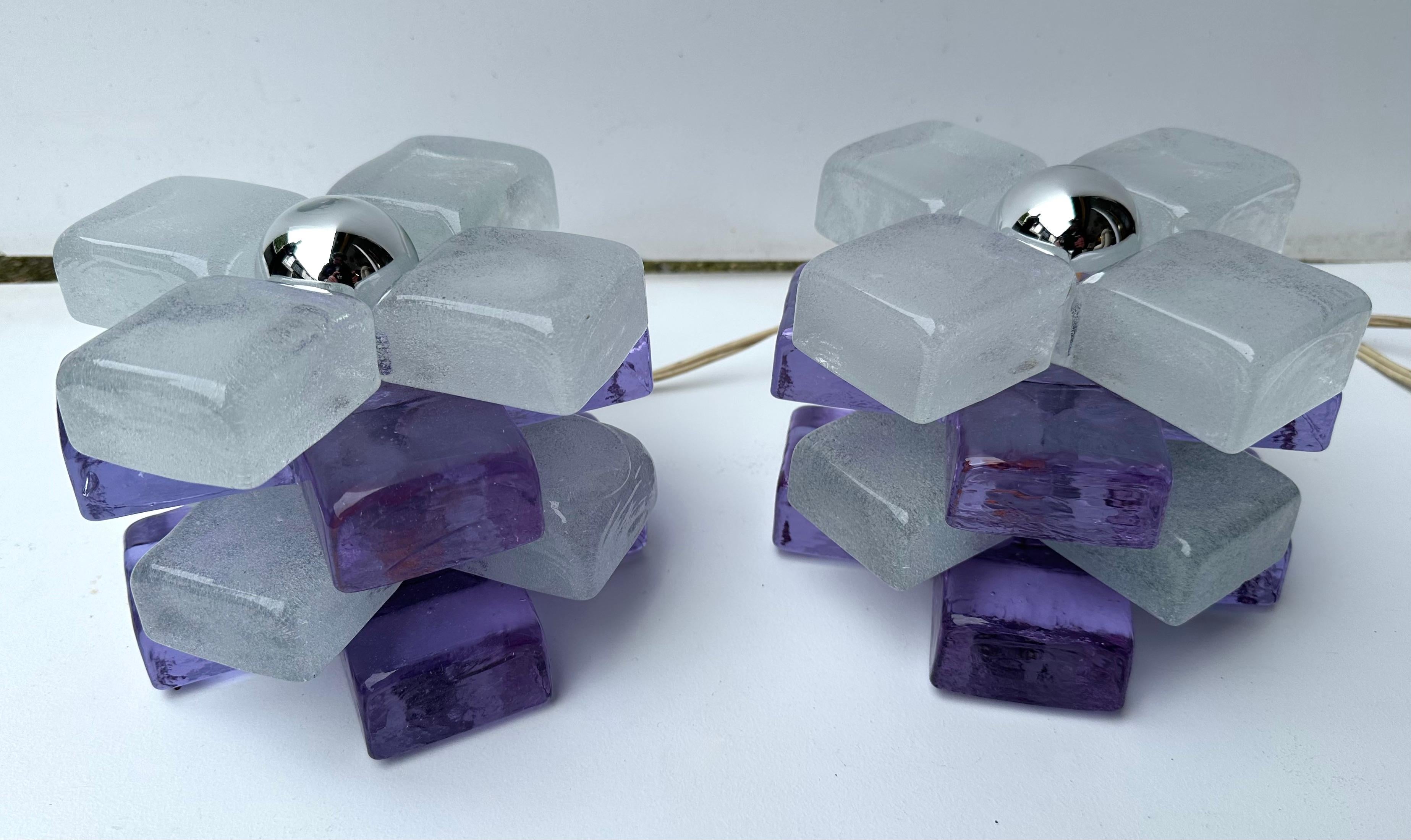 Pareja de lámparas cubo redondas de cristal de Poliarte, Italia, años 70 en venta 5