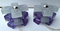 Pair of Round Glass Cube Lamps by Poliarte, Italy, 1970s
