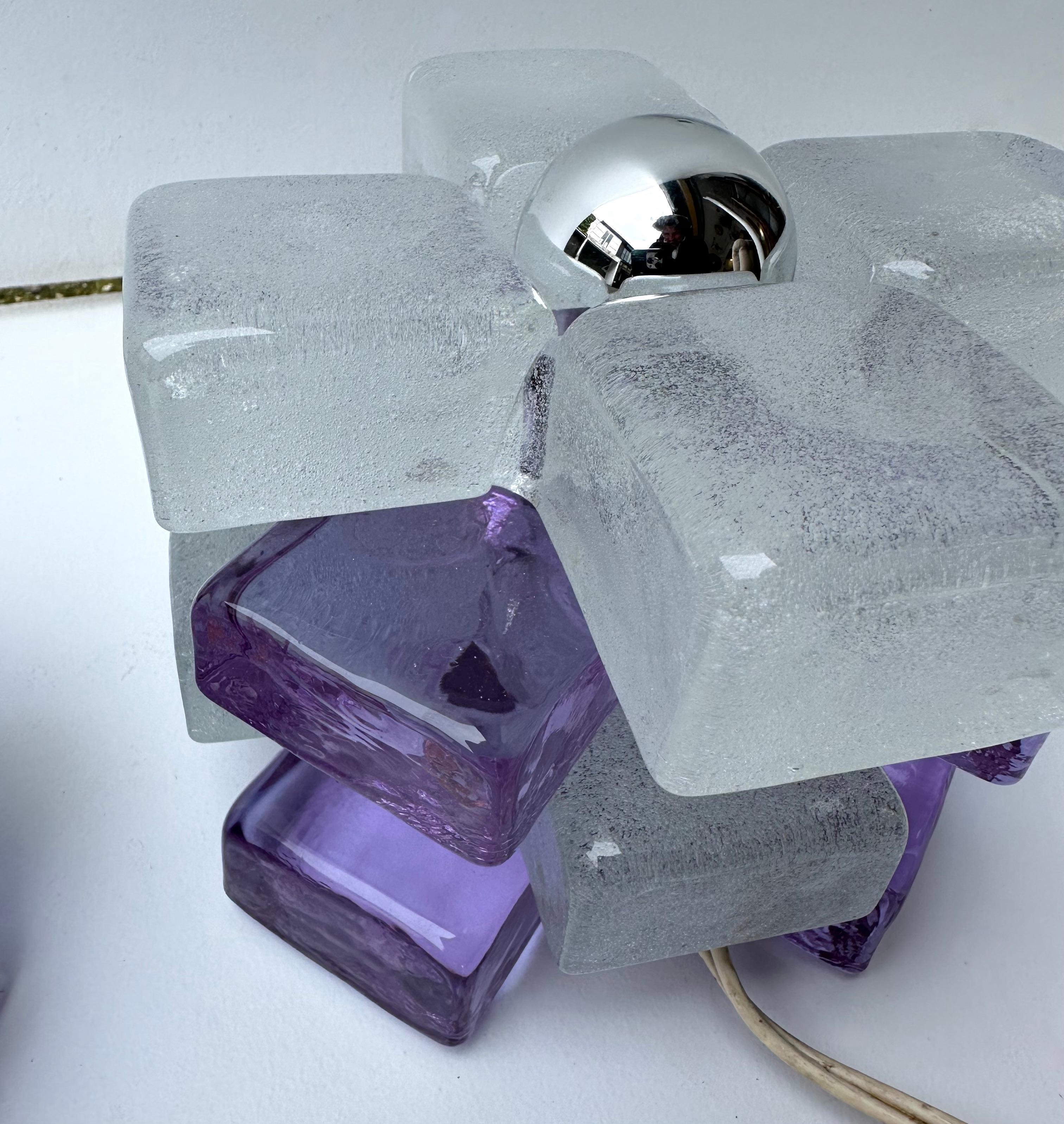 Pareja de lámparas cubo redondas de cristal de Poliarte, Italia, años 70 Moderno de mediados de siglo en venta