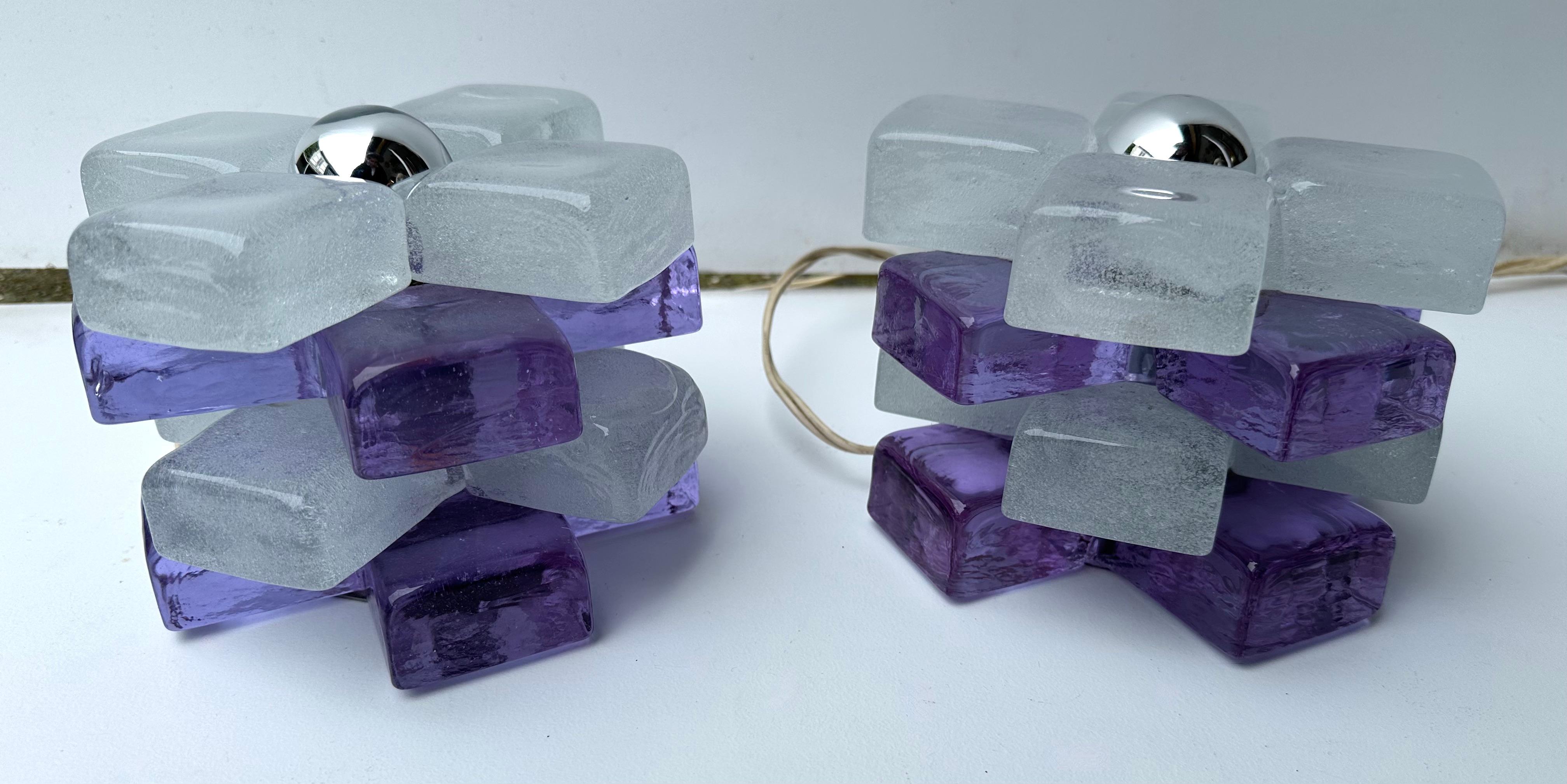 Pareja de lámparas cubo redondas de cristal de Poliarte, Italia, años 70 Italiano en venta