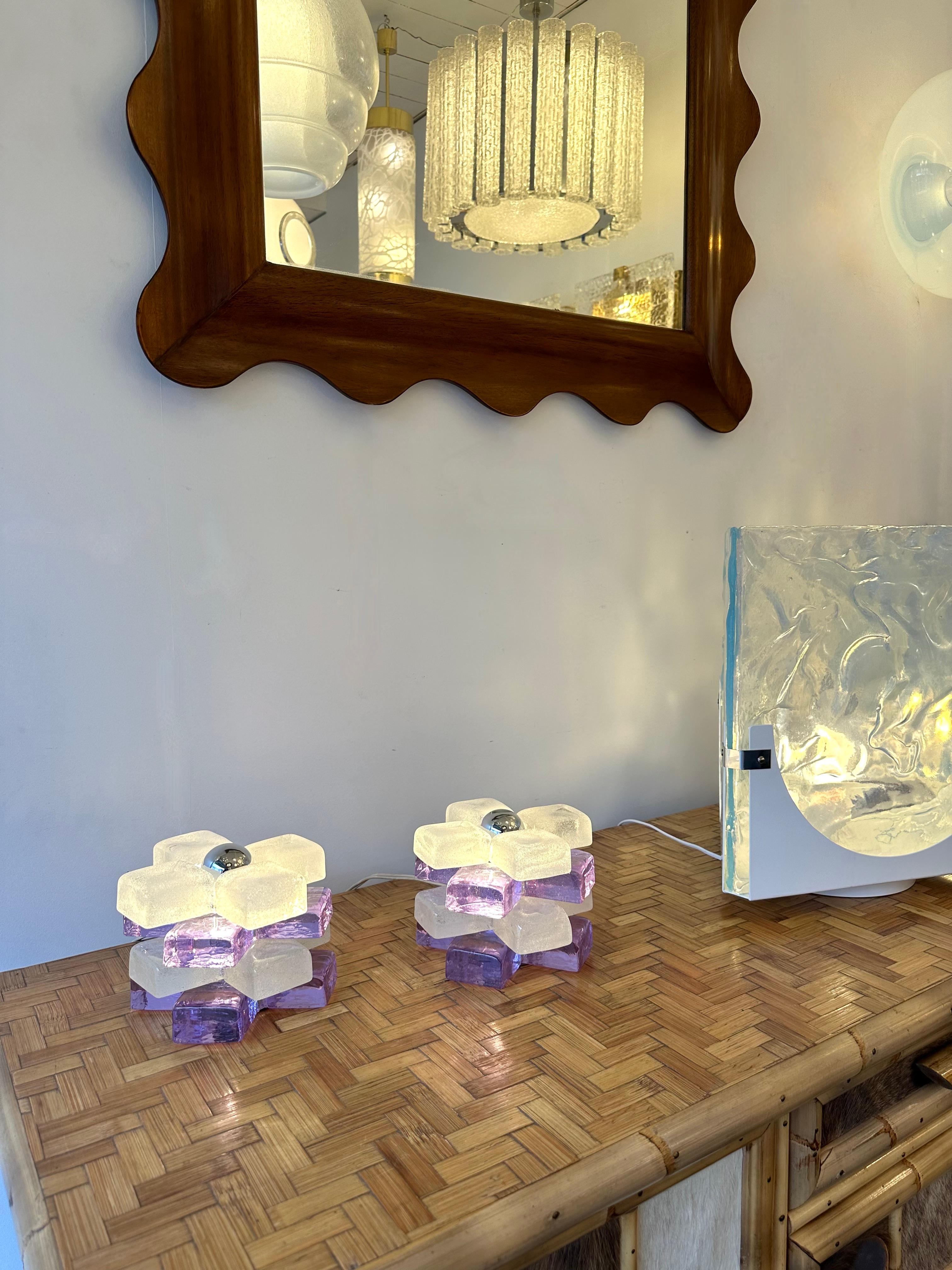 Pareja de lámparas cubo redondas de cristal de Poliarte, Italia, años 70 en Bueno estado para la venta en SAINT-OUEN, FR