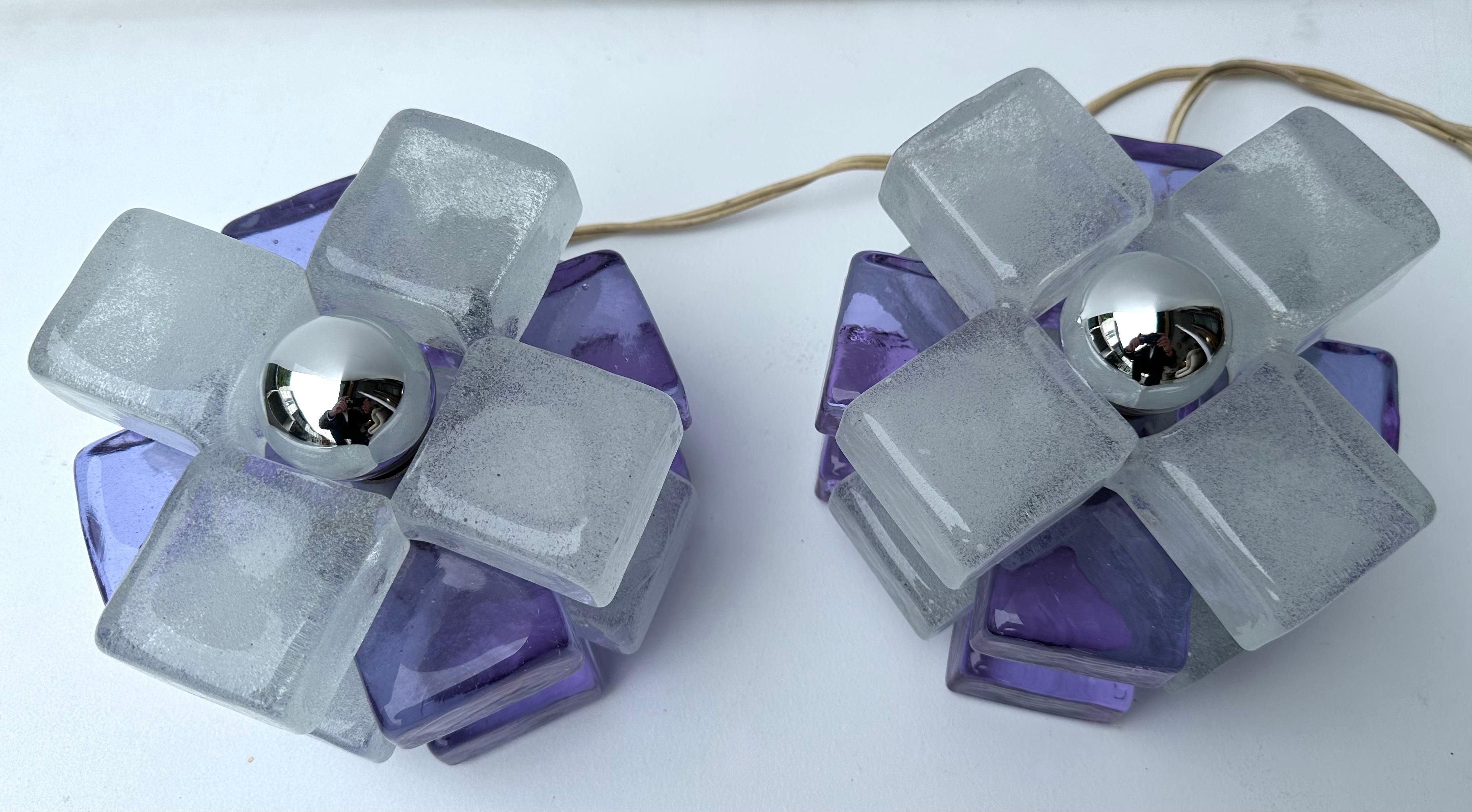 Pareja de lámparas cubo redondas de cristal de Poliarte, Italia, años 70 en venta 1