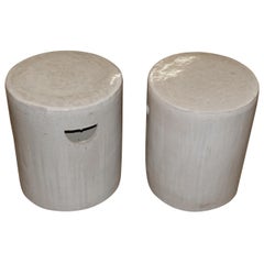 Pair of Round Glazed Terracotta Stools, China, Contemporary