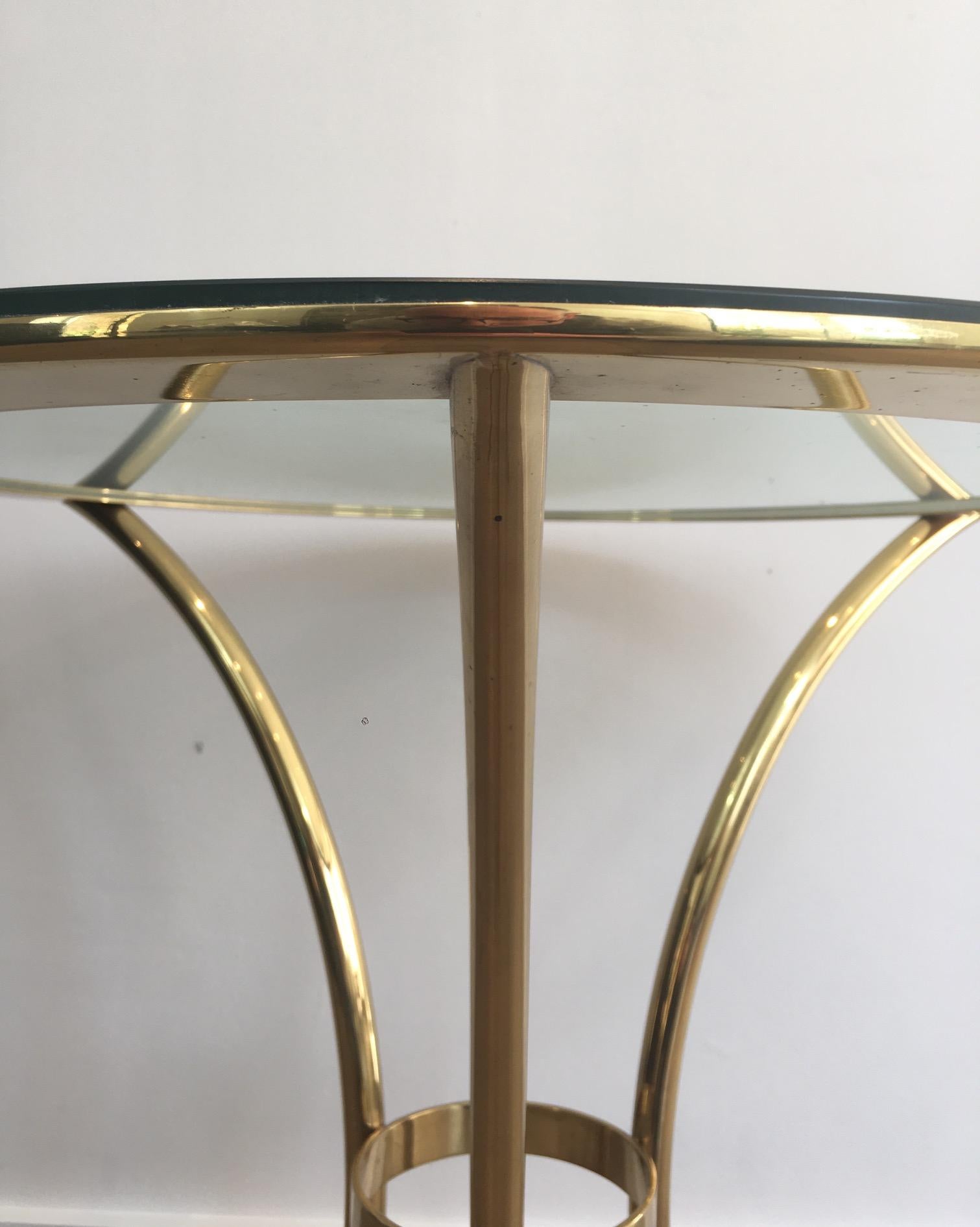 Pair of Round Gold Gilt Brass Side Tables, circa 1970 For Sale 6