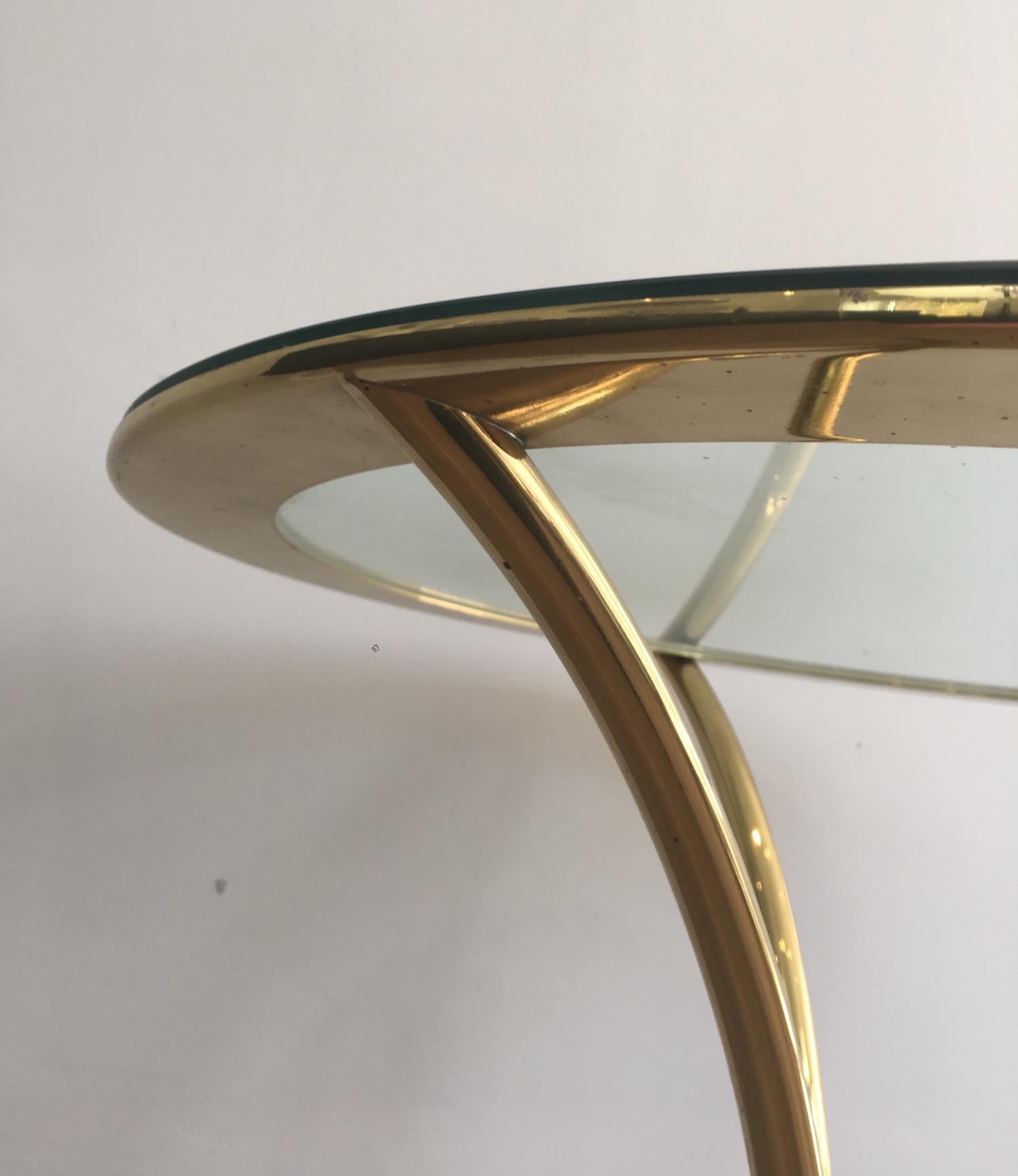 Pair of Round Gold Gilt Brass Side Tables, circa 1970 For Sale 7