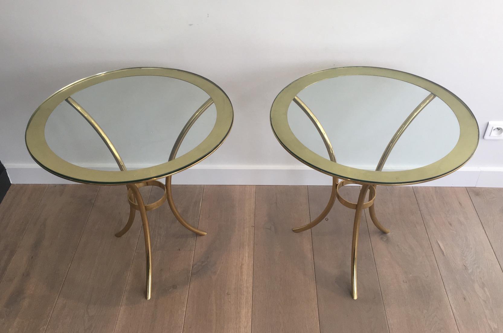 Pair of Round Gold Gilt Brass Side Tables, circa 1970 For Sale 12