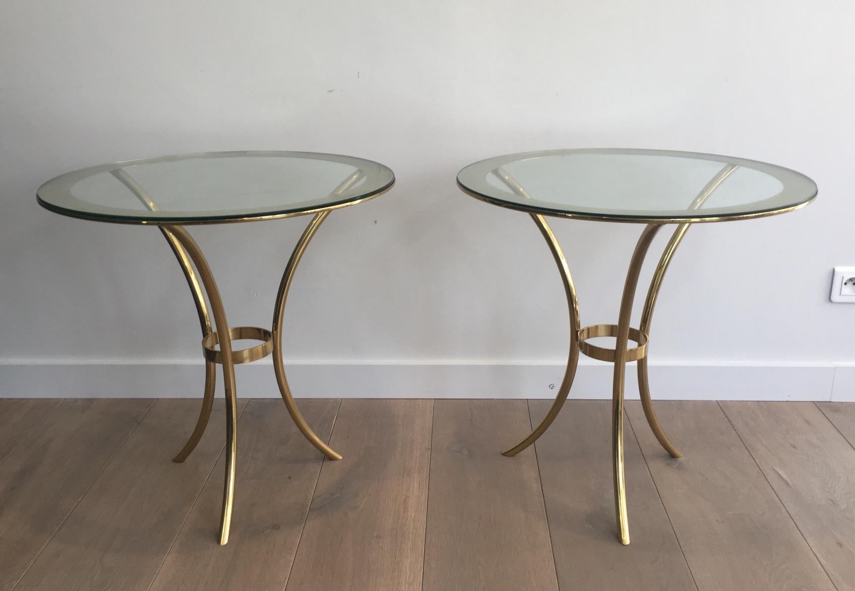Pair of Round Gold Gilt Brass Side Tables, circa 1970 For Sale 13