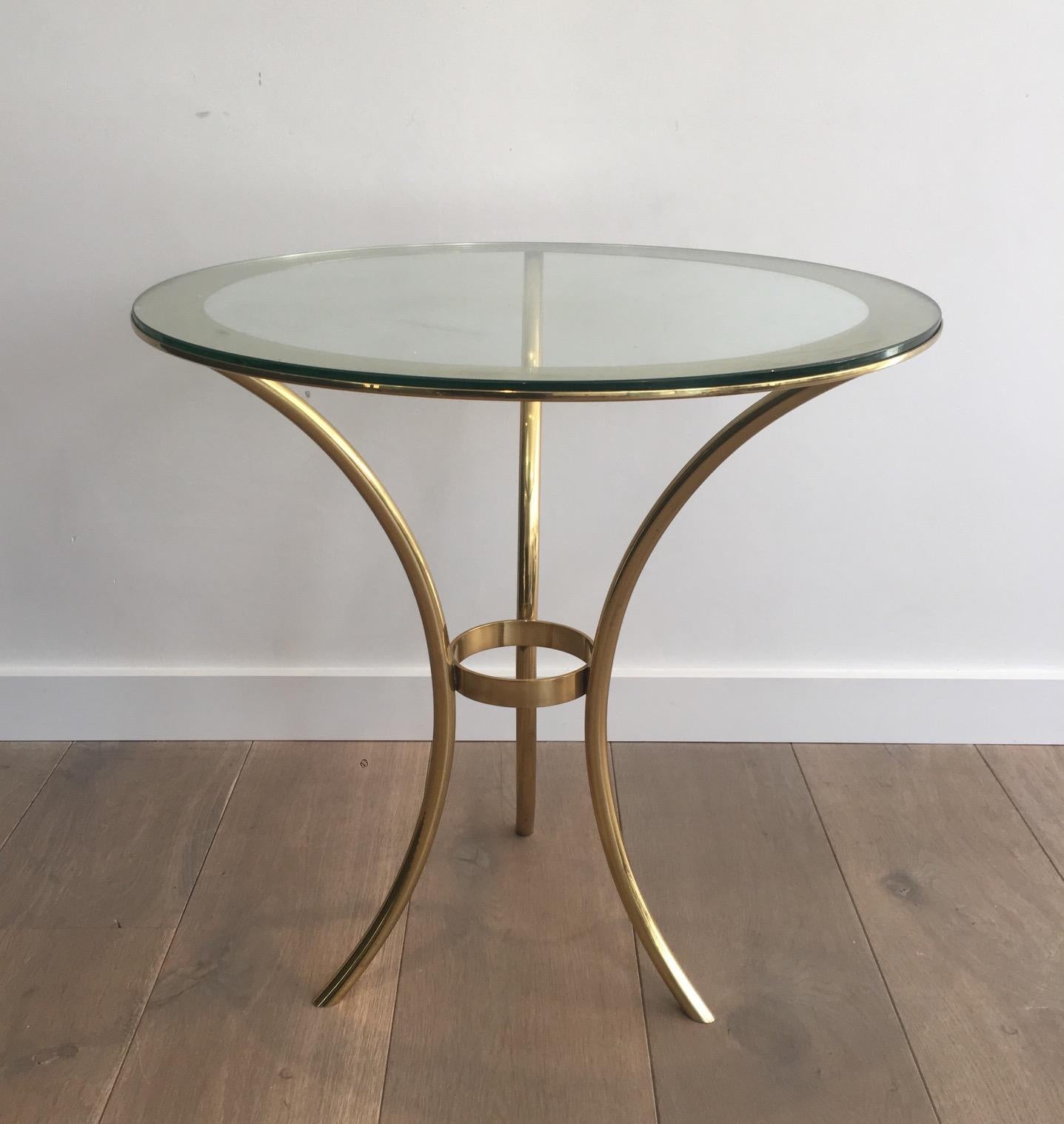 Italian Pair of Round Gold Gilt Brass Side Tables, circa 1970 For Sale