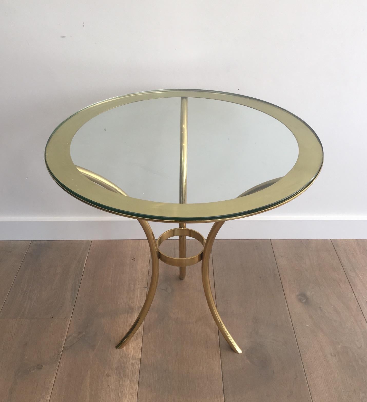 Pair of Round Gold Gilt Brass Side Tables, circa 1970 In Good Condition For Sale In Marcq-en-Barœul, Hauts-de-France