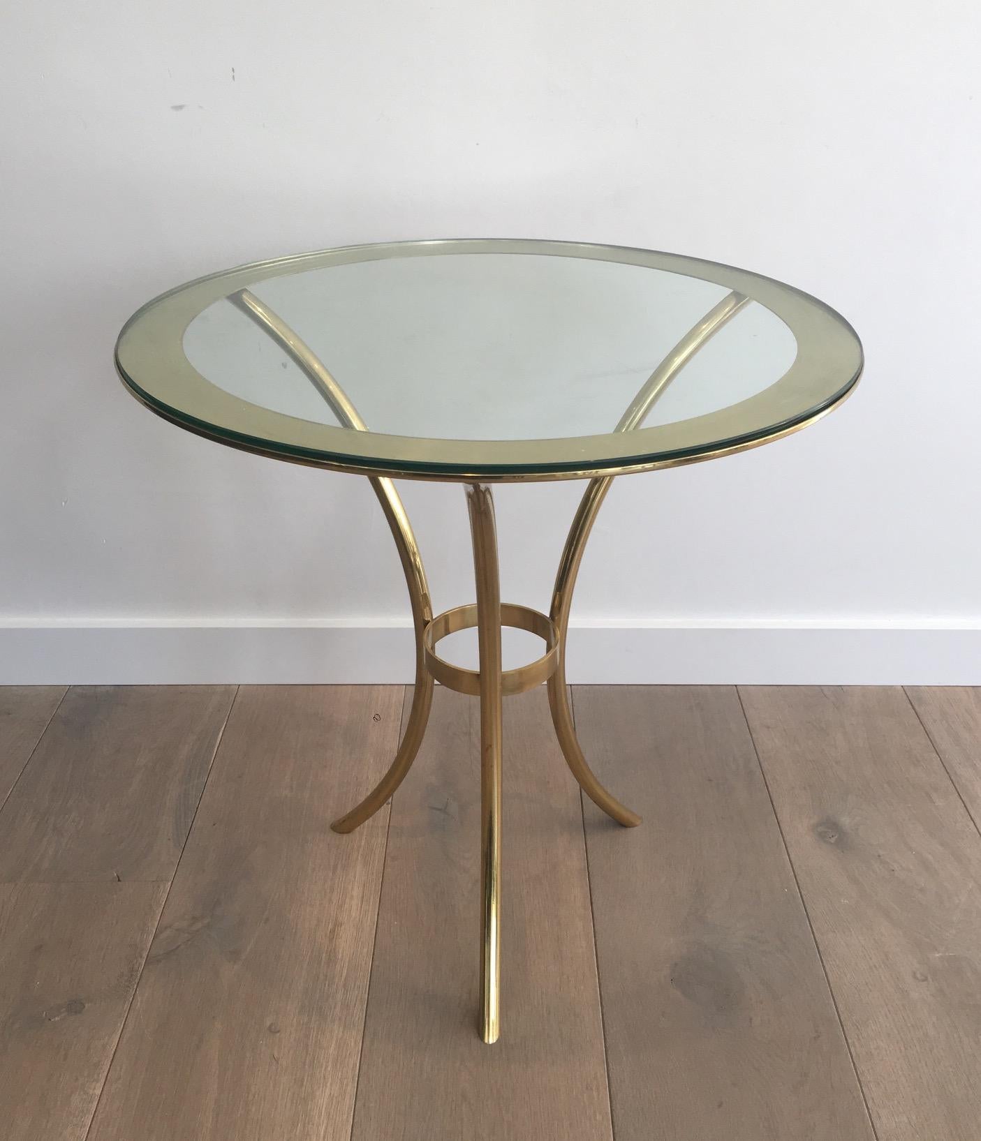 Late 20th Century Pair of Round Gold Gilt Brass Side Tables, circa 1970 For Sale