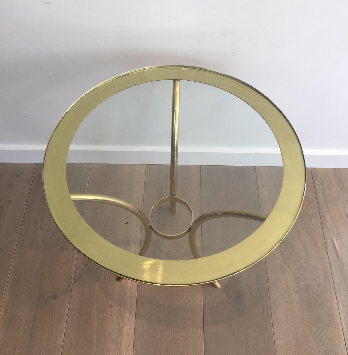 Pair of Round Gold Gilt Brass Side Tables, circa 1970 For Sale 1