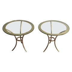 Vintage Pair of Round Gold Gilt Brass Side Tables, circa 1970