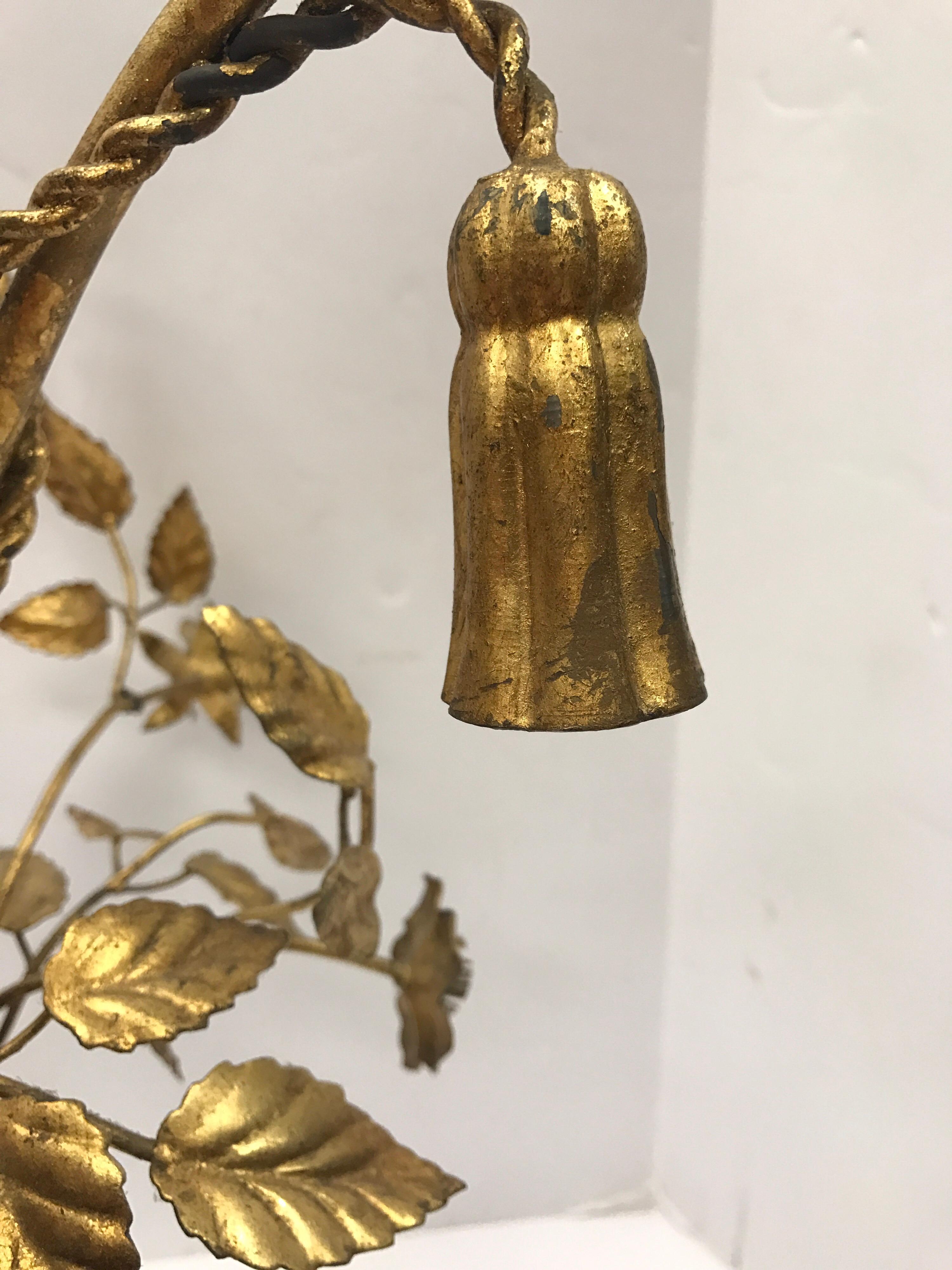 Pair of Round Gold Gilt Metal Sheaf of Wheat Tole and Glass End Tables, Italy In Good Condition In West Hartford, CT